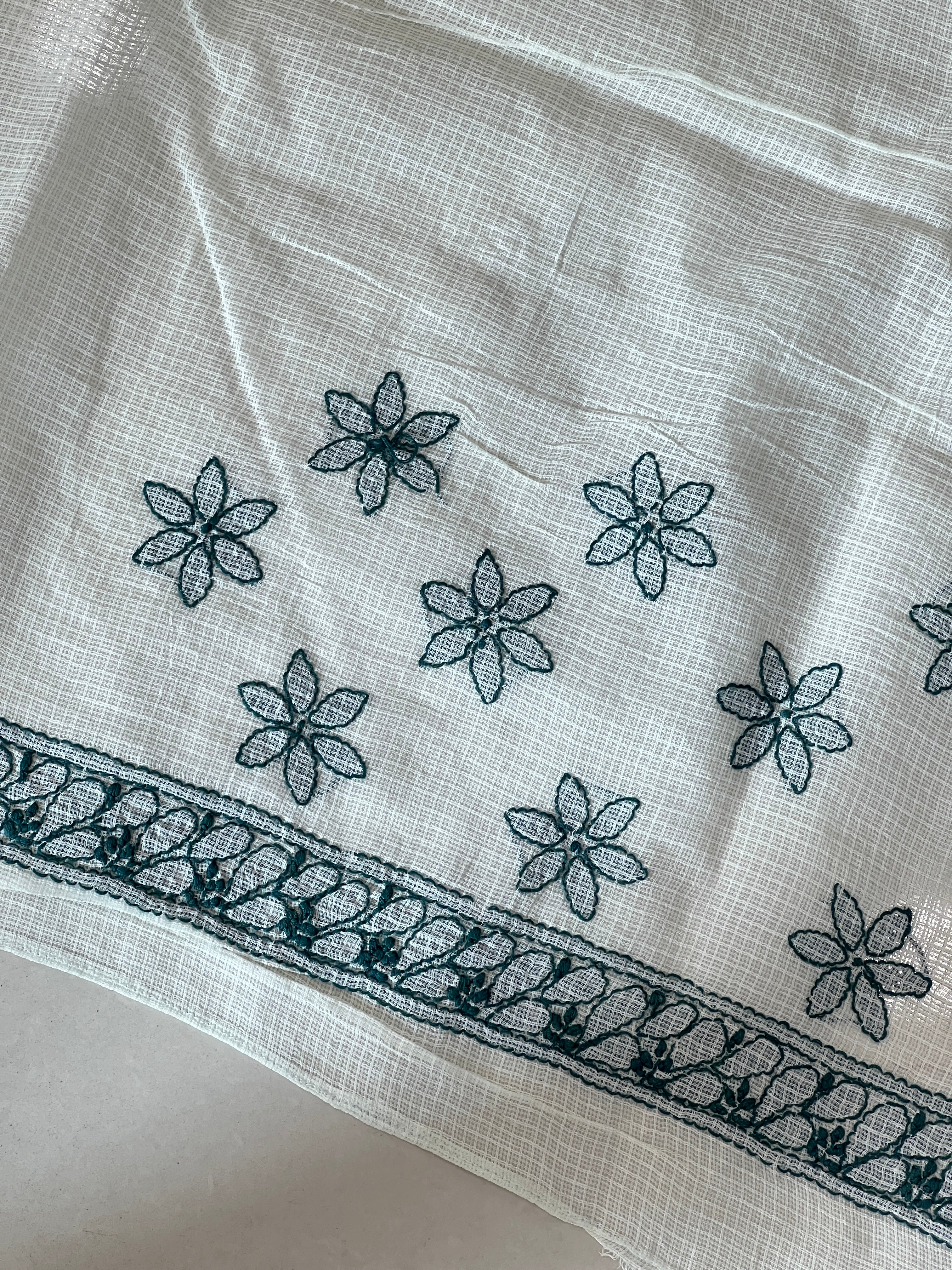 Chikankari Embroidered Check Kota Saree | TOT154