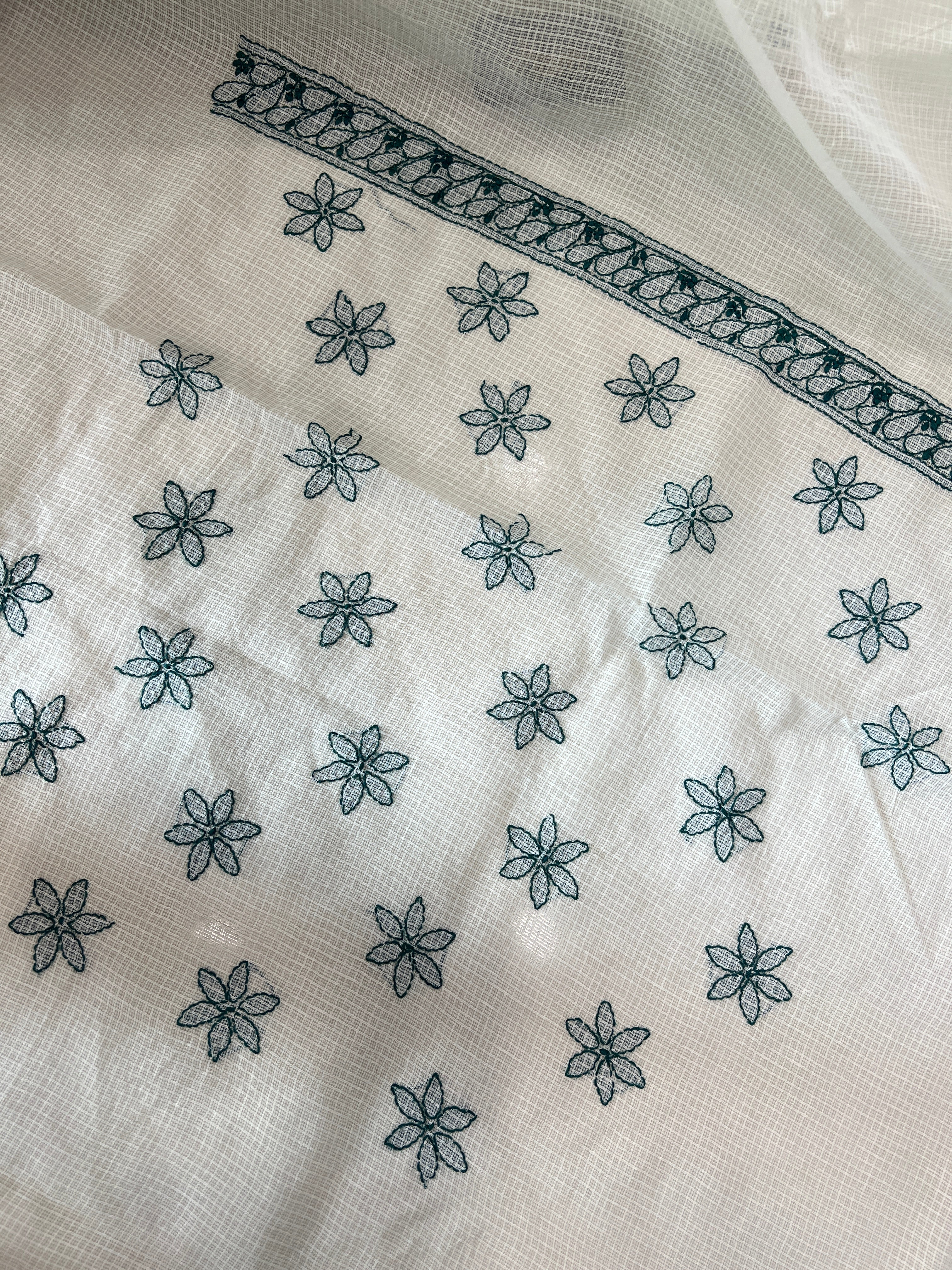 Chikankari Embroidered Check Kota Saree | TOT154