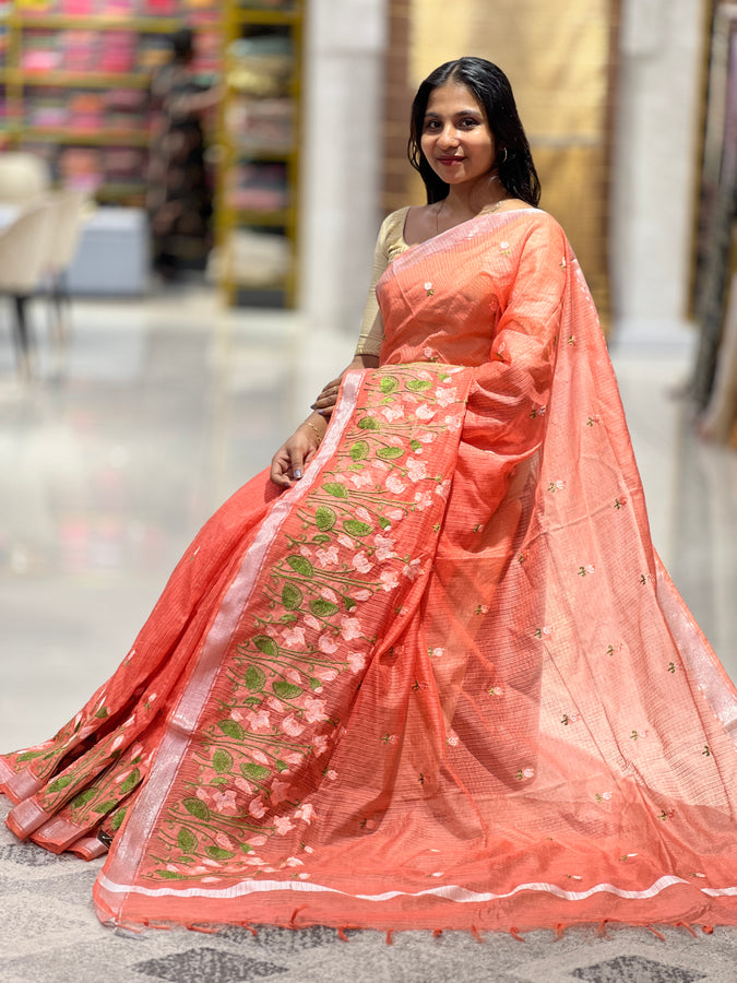 Floral Thread Embroidered Kota Saree | NHH384