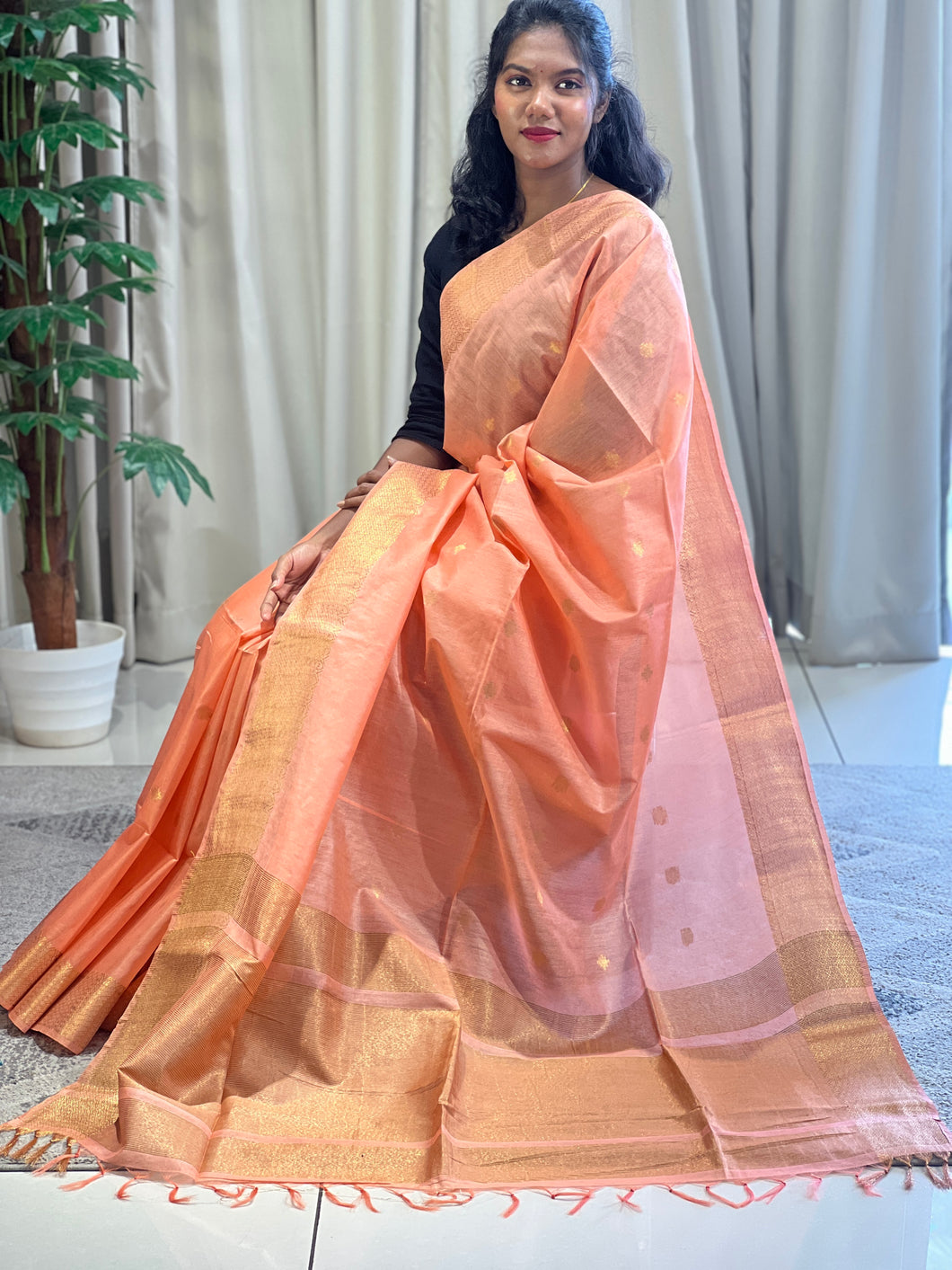Zari Butta Weaved Bhagalpuri Linen Saree | MDS318
