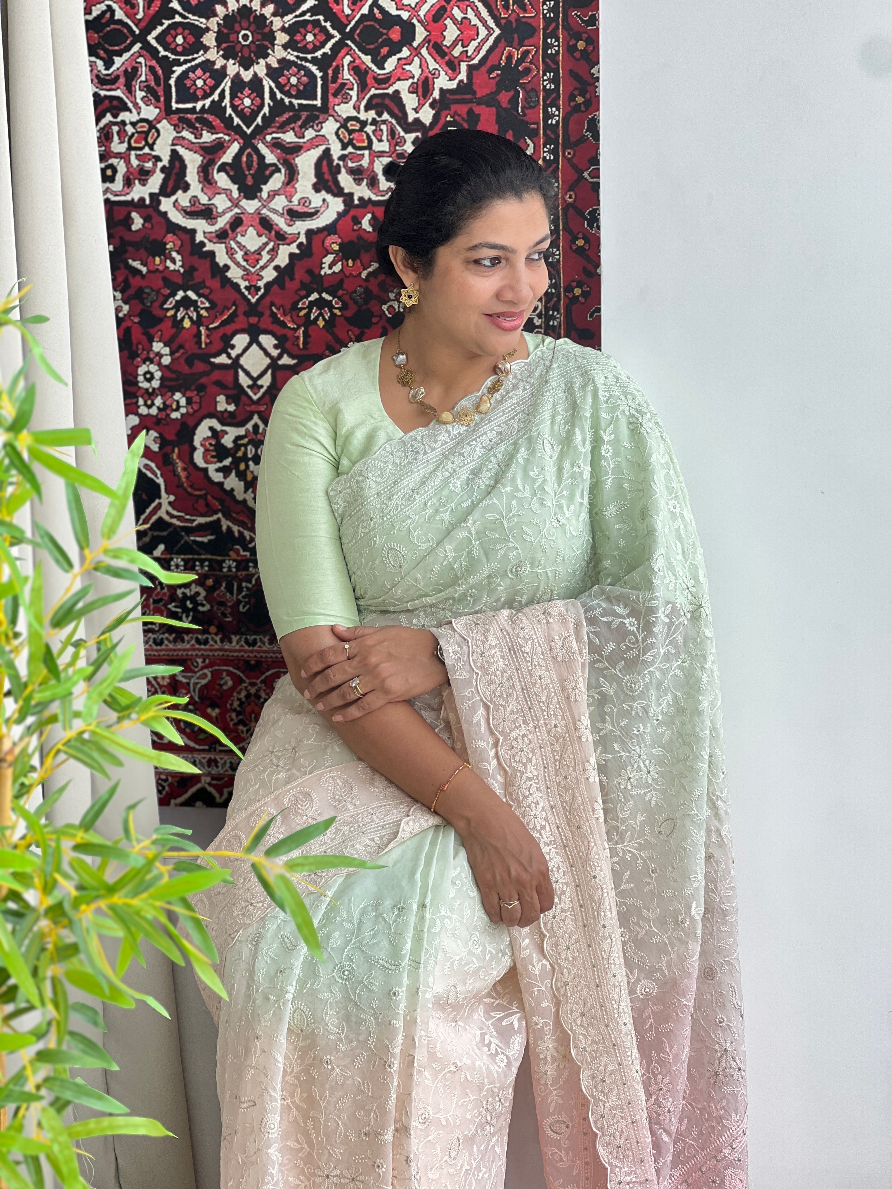 Lucknowi Embroidered Organza Saree | MM606