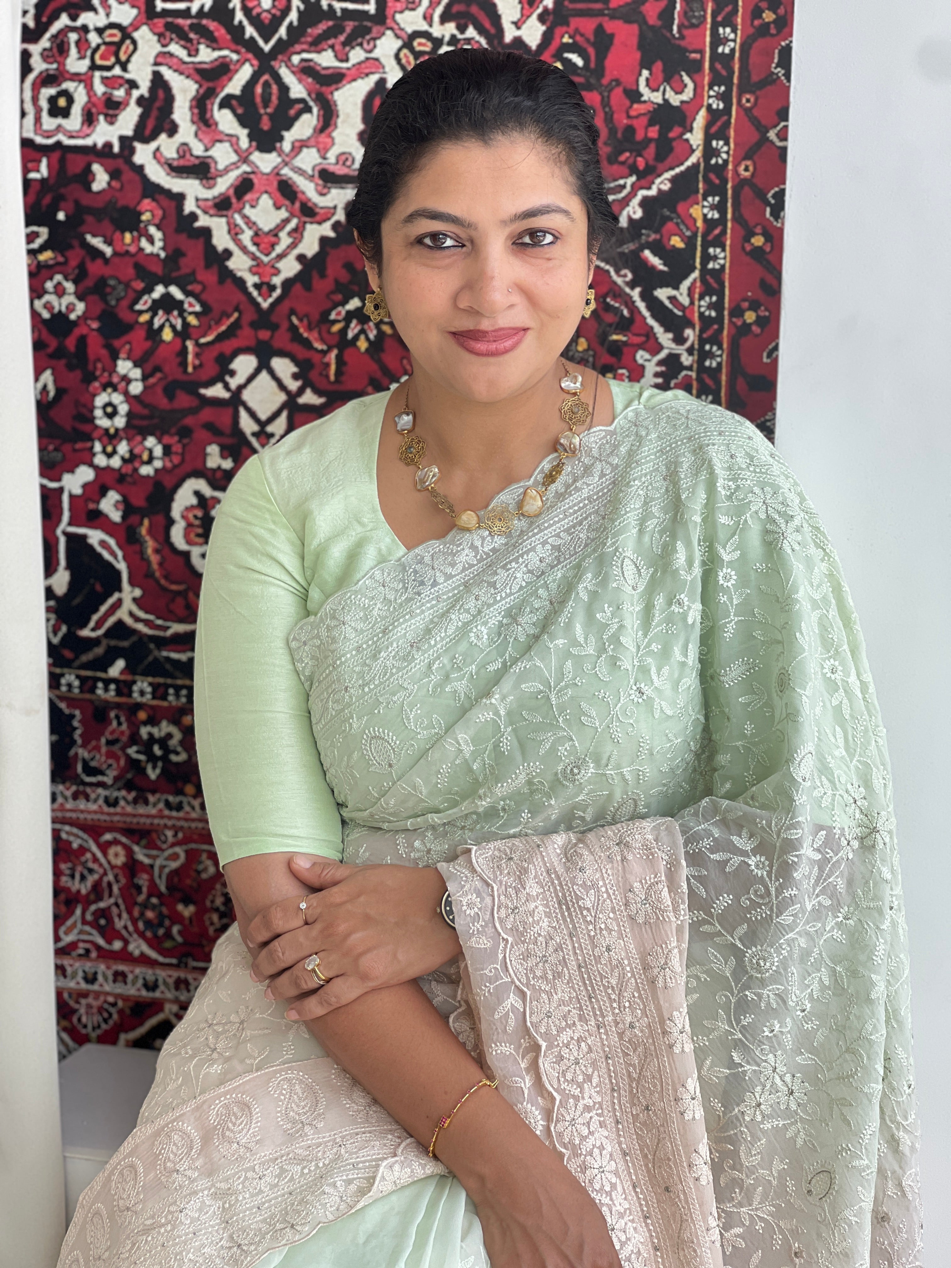 Lucknowi Embroidered Organza Saree | MM606