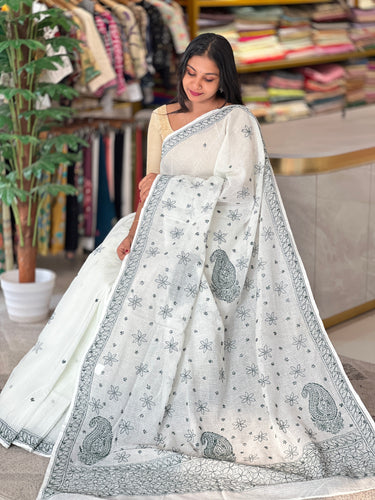 Chikankari Embroidered Check Kota Saree | TOT152