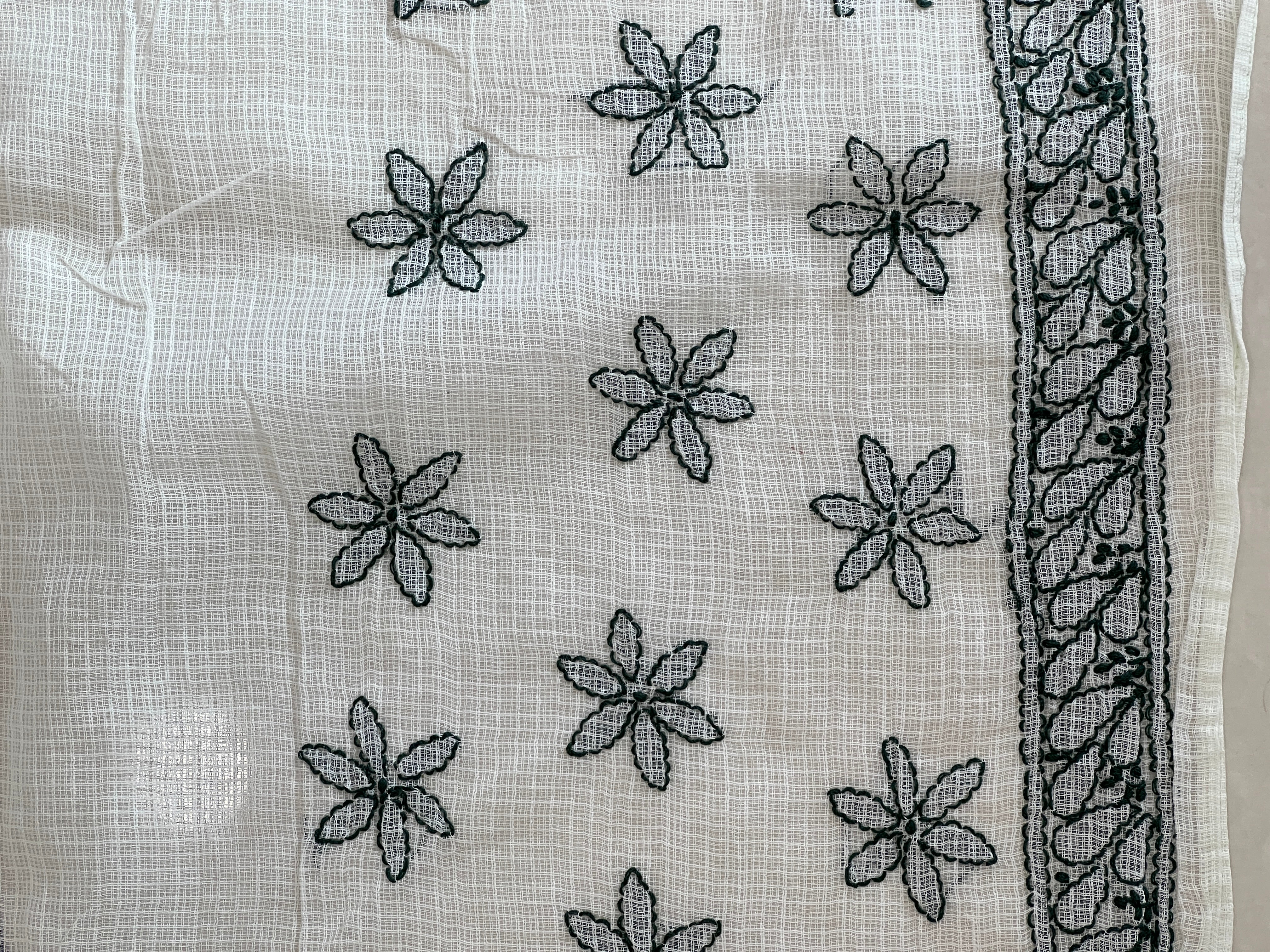 Chikankari Embroidered Check Kota Saree | TOT152