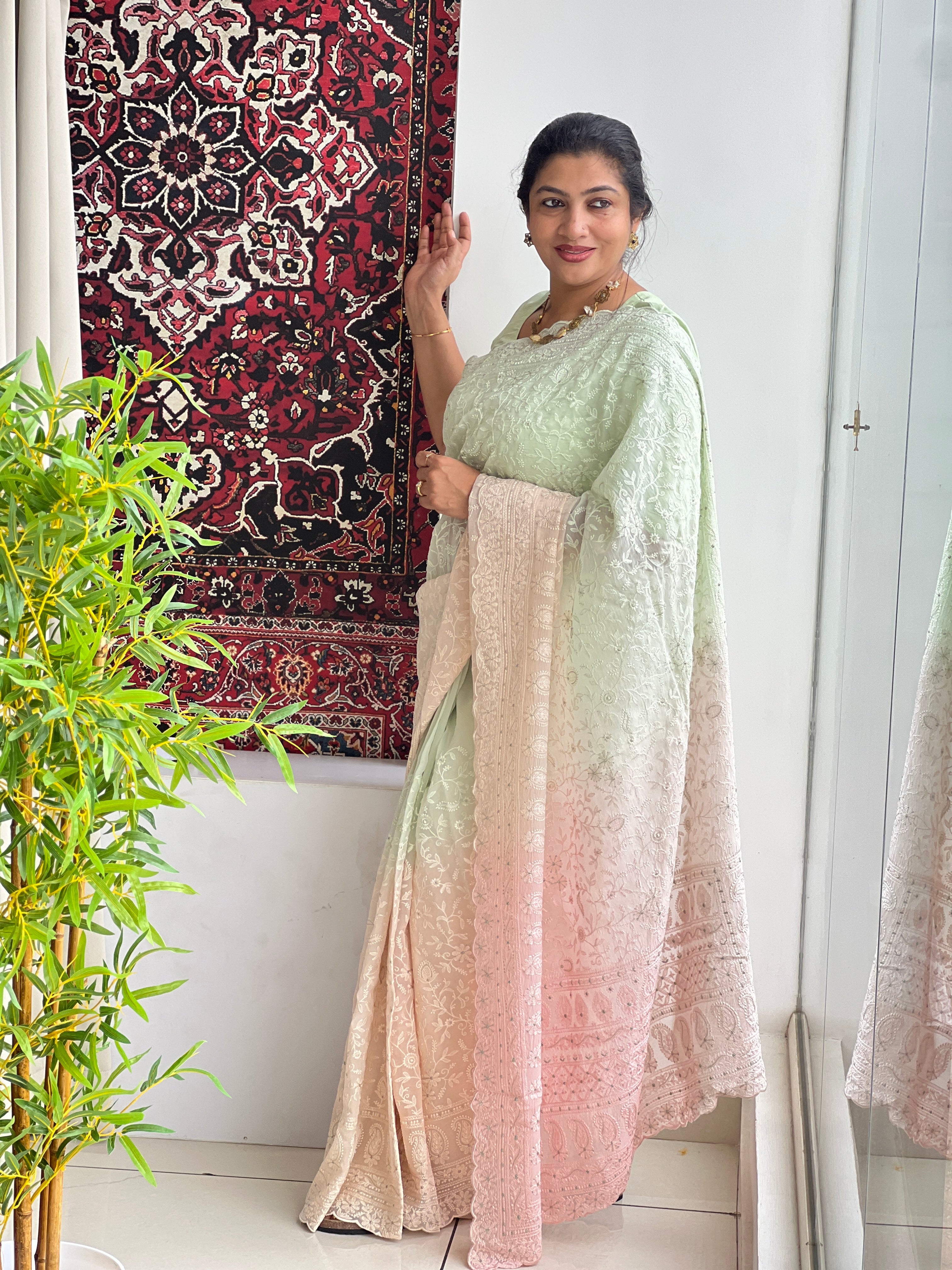Lucknowi Embroidered Organza Saree | MM606