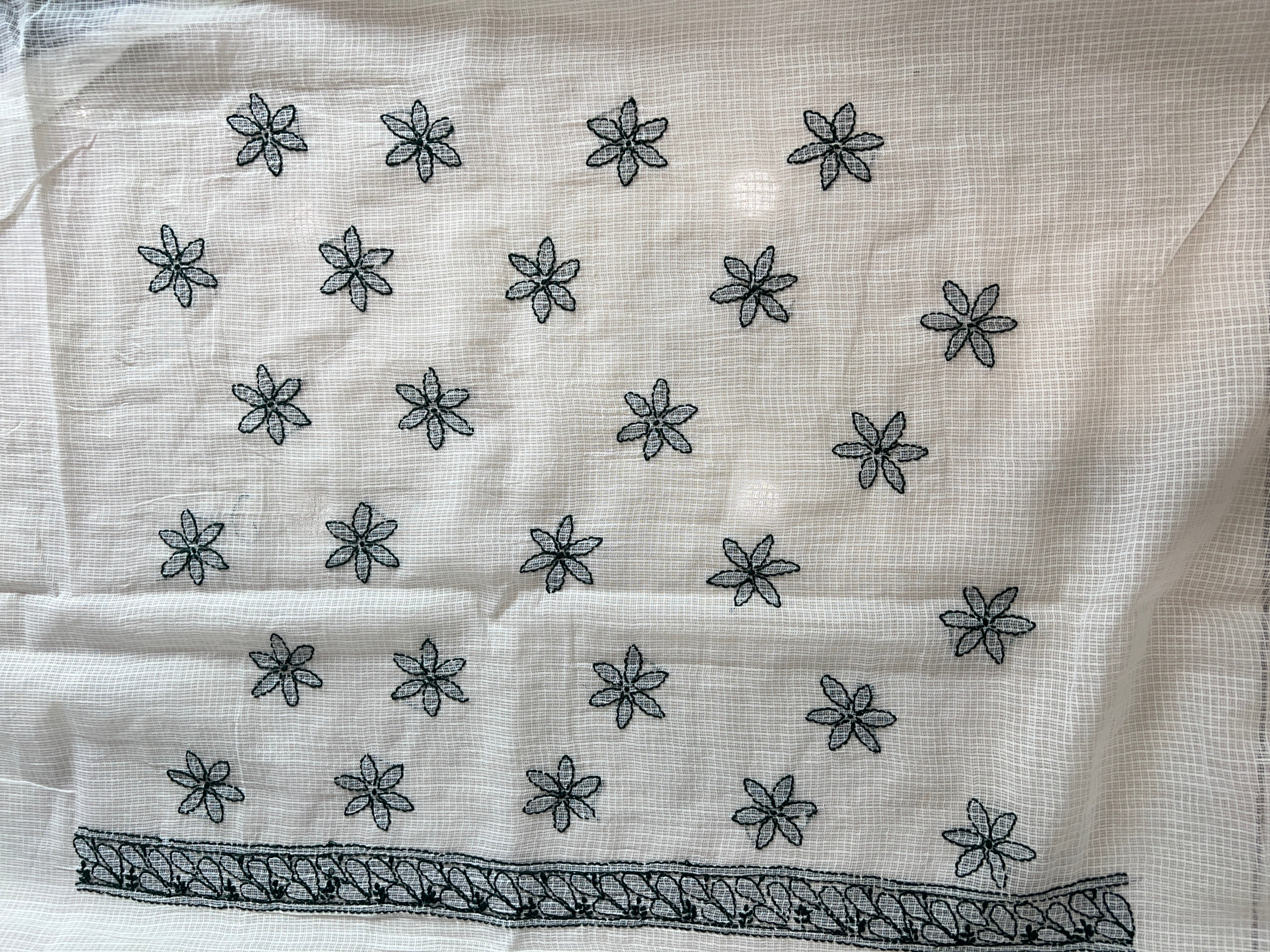 Chikankari Embroidered Check Kota Saree | TOT152