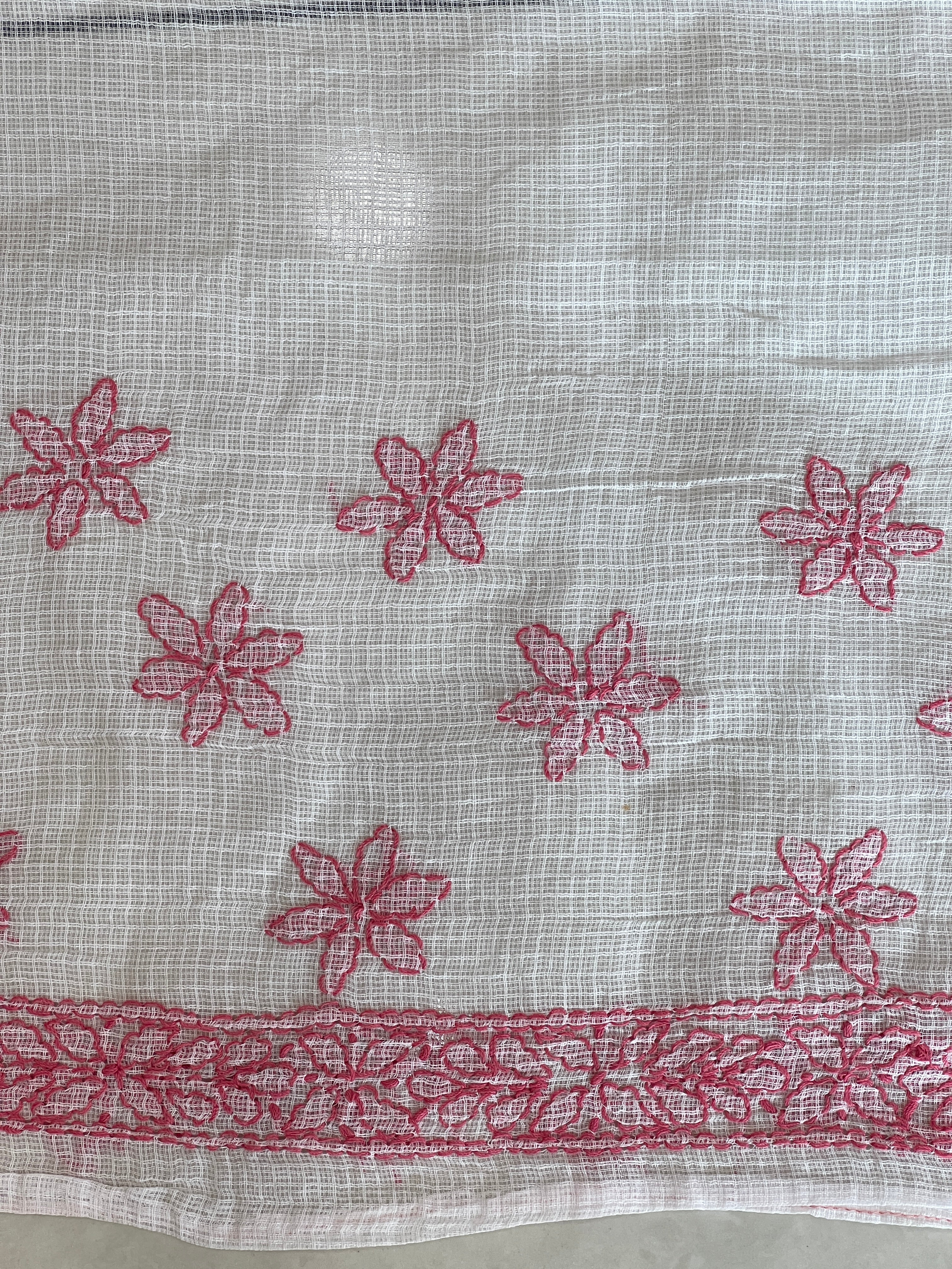 Chikankari Embroidered Check Kota Saree | TOT155