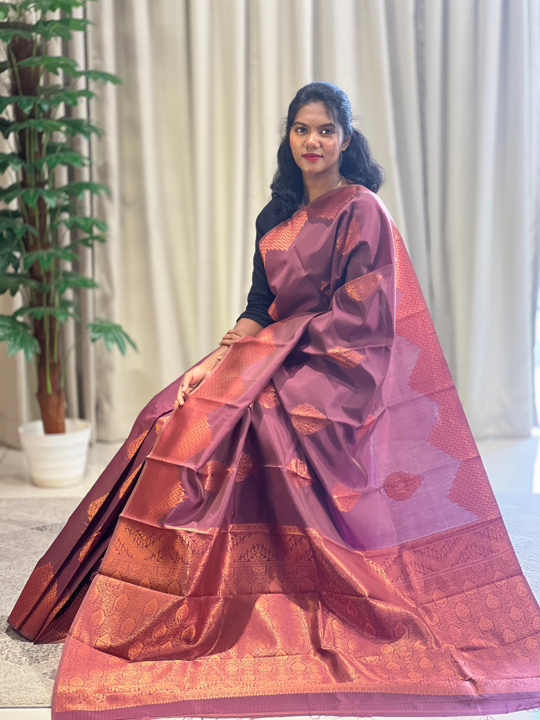 Copper Zari Woven Buta Detailed Semi Silk Saree | KT154