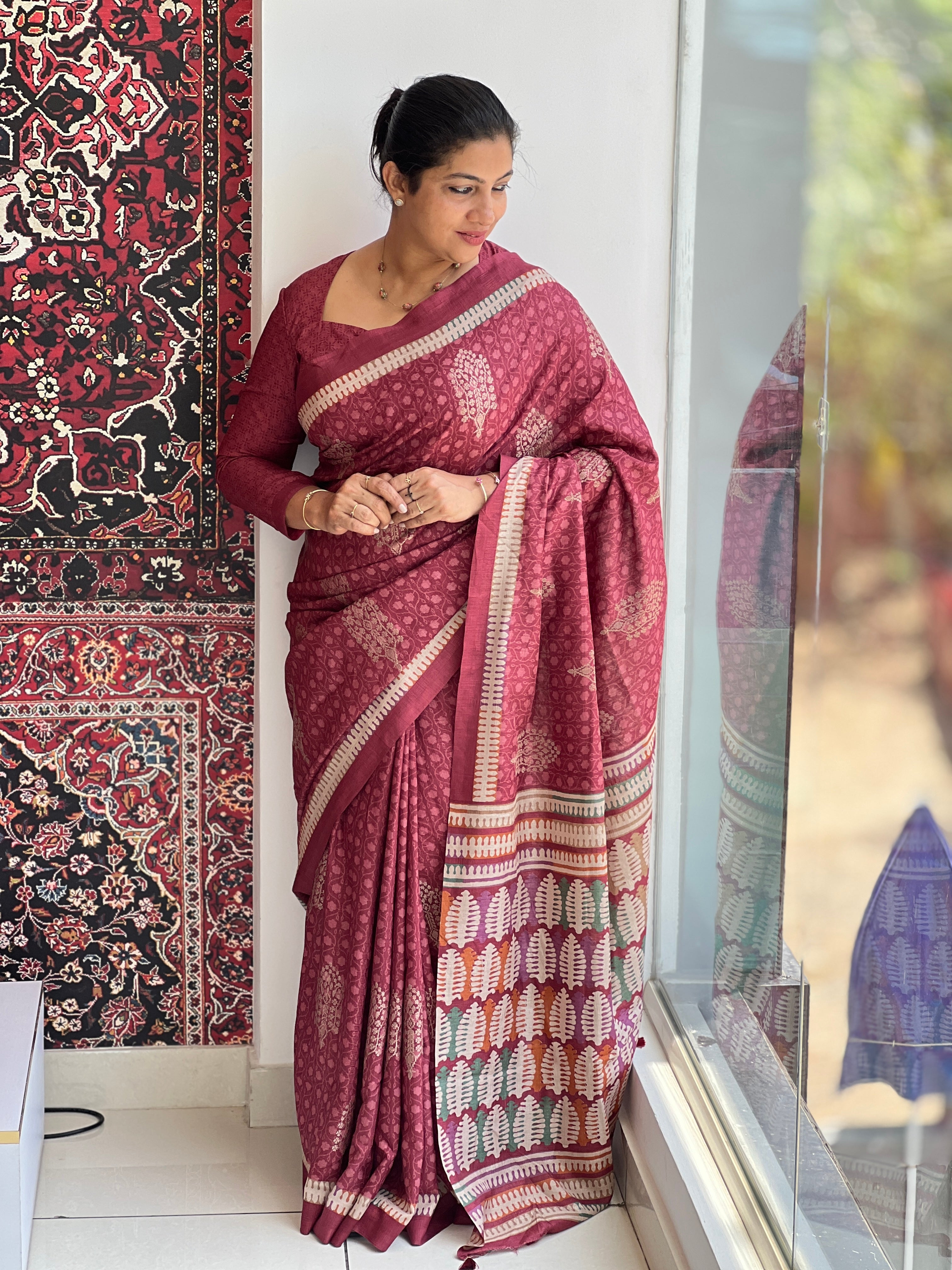 Print With Embroidery Detailed Crepe Finish Saree | SSN394