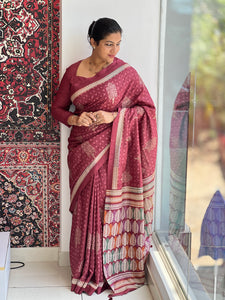 Print With Embroidery Detailed Crepe Finish Saree | SSN394