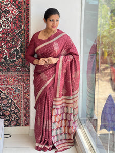 Print With Embroidery Detailed Crepe Finish Saree | SSN394