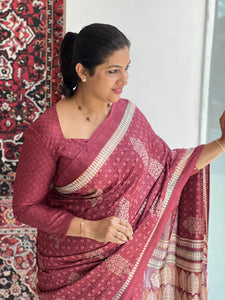 Print With Embroidery Detailed Crepe Finish Saree | SSN394