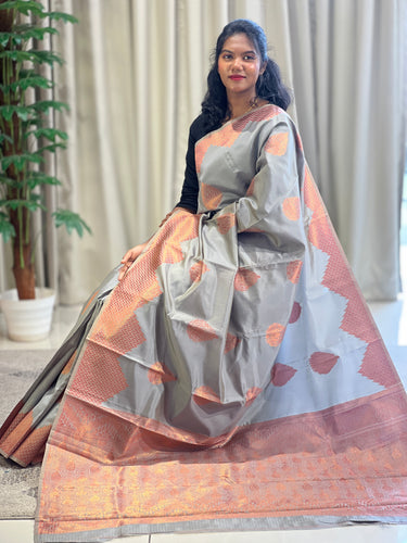 Copper Zari Woven Buta Detailed Semi Silk Saree | KT154