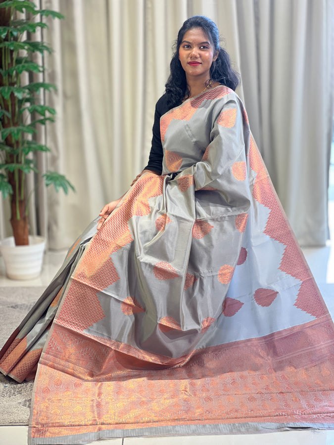 Copper Zari Woven Buta Detailed Semi Silk Saree | KT154