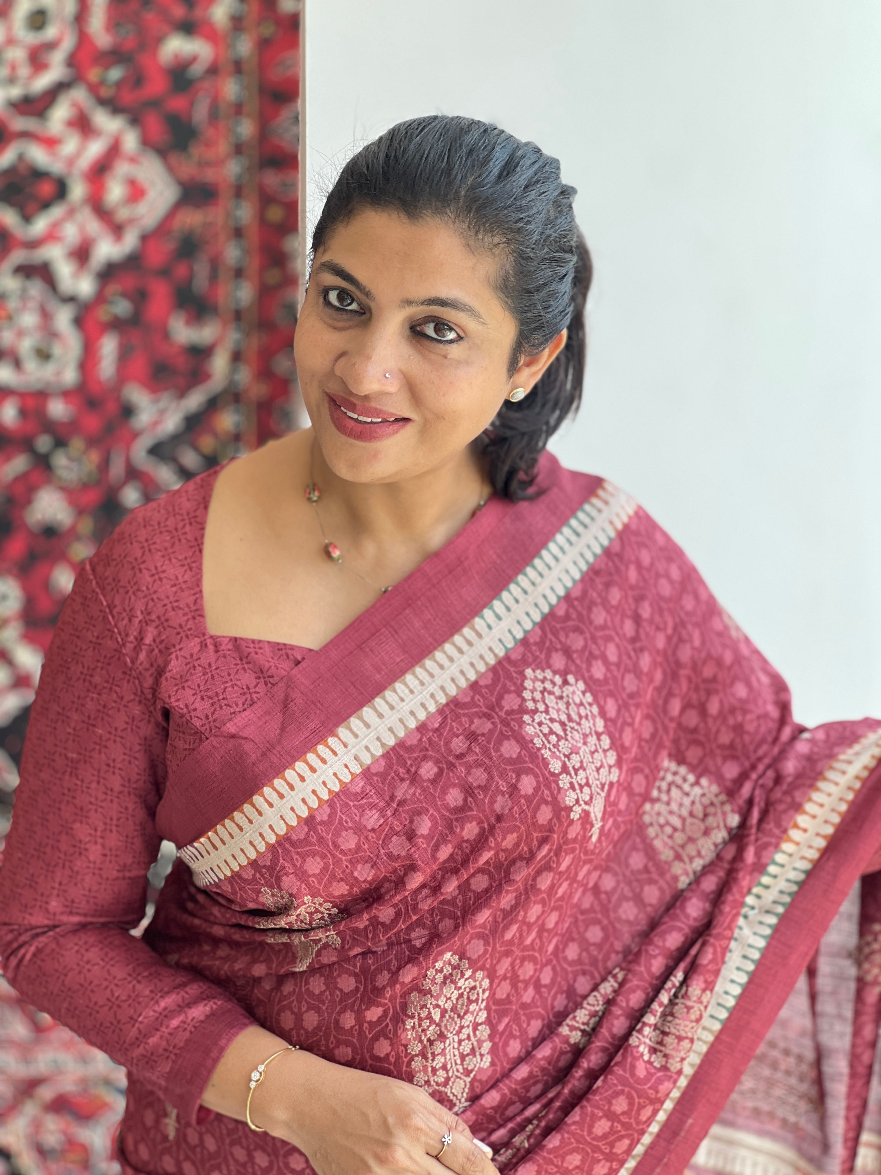 Print With Embroidery Detailed Crepe Finish Saree | SSN394