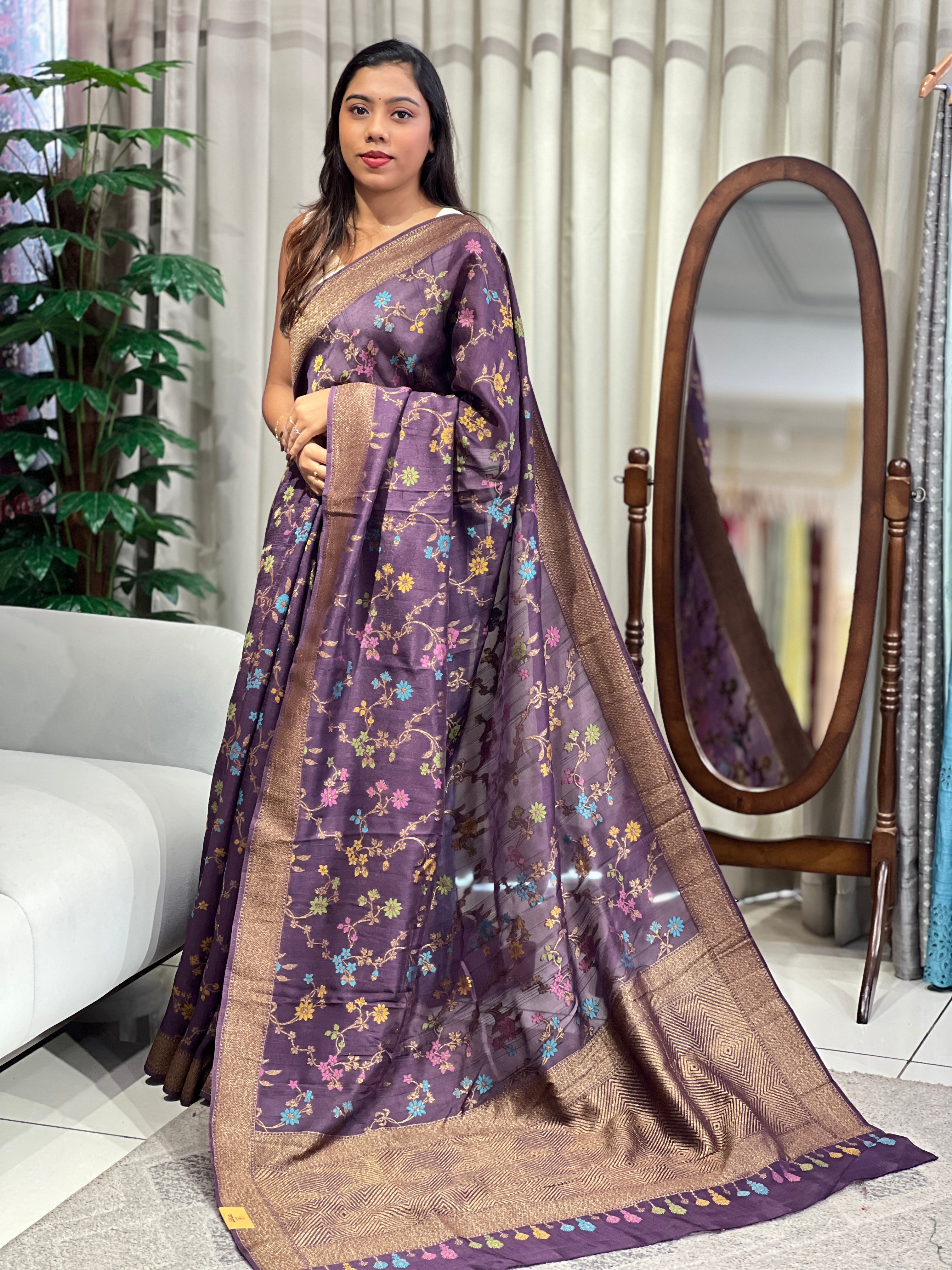 Meenakari Patterned Semi Tussar Saree | YNG1227