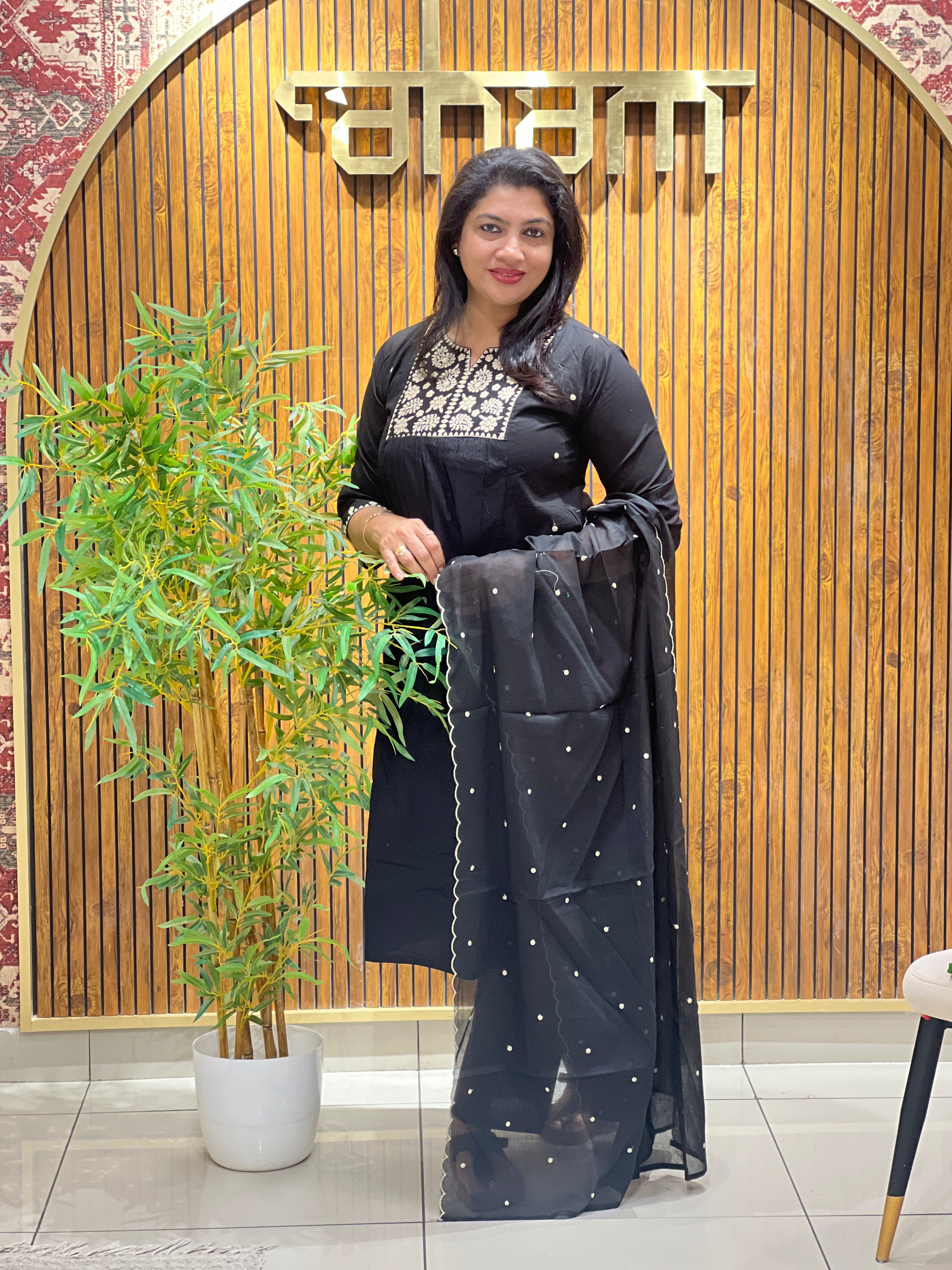 Lucknowi  Machine Embroidery Cotton Kurta Set |  OMF194