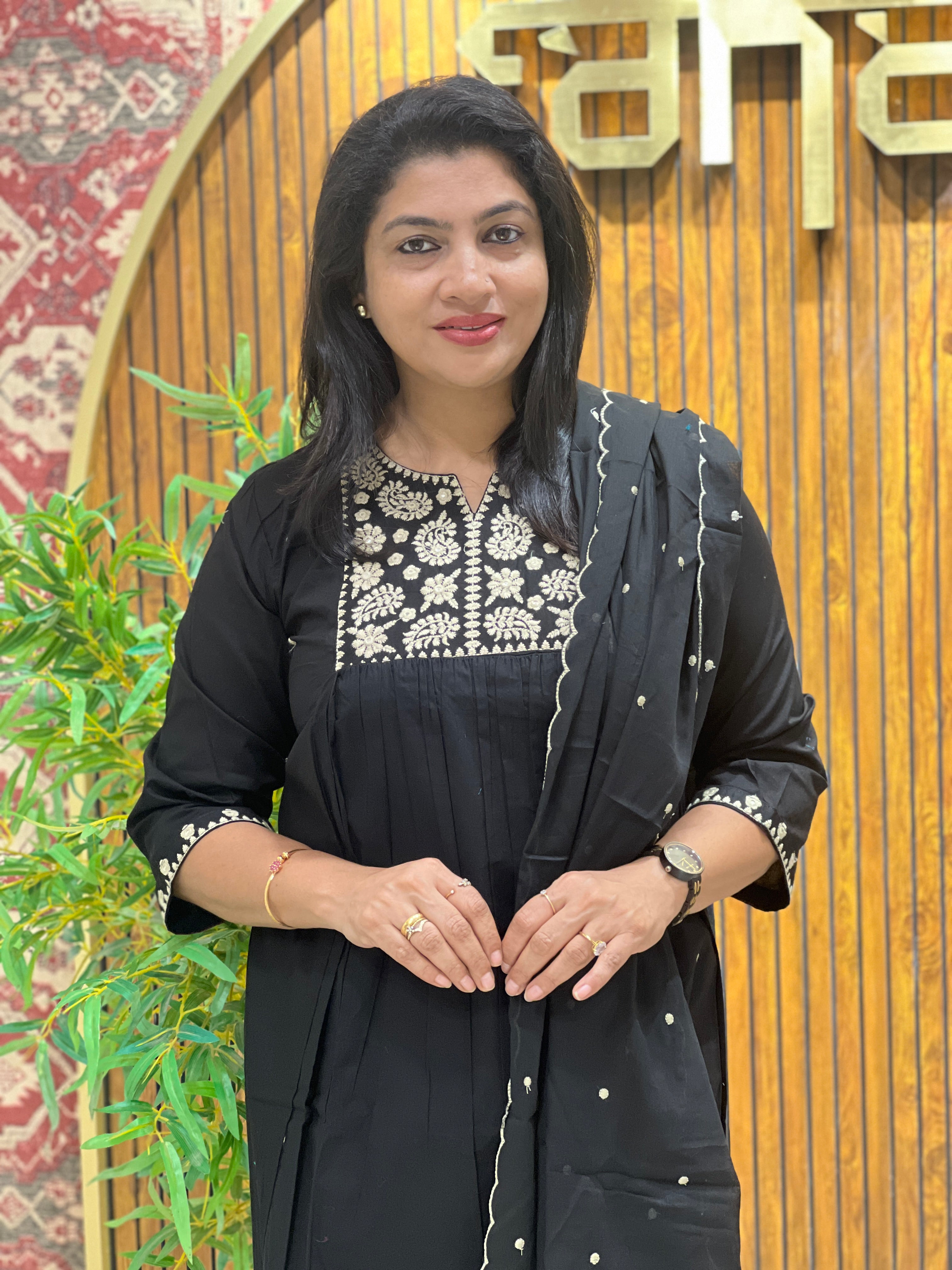 Lucknowi  Machine Embroidery Cotton Kurta Set |  OMF194