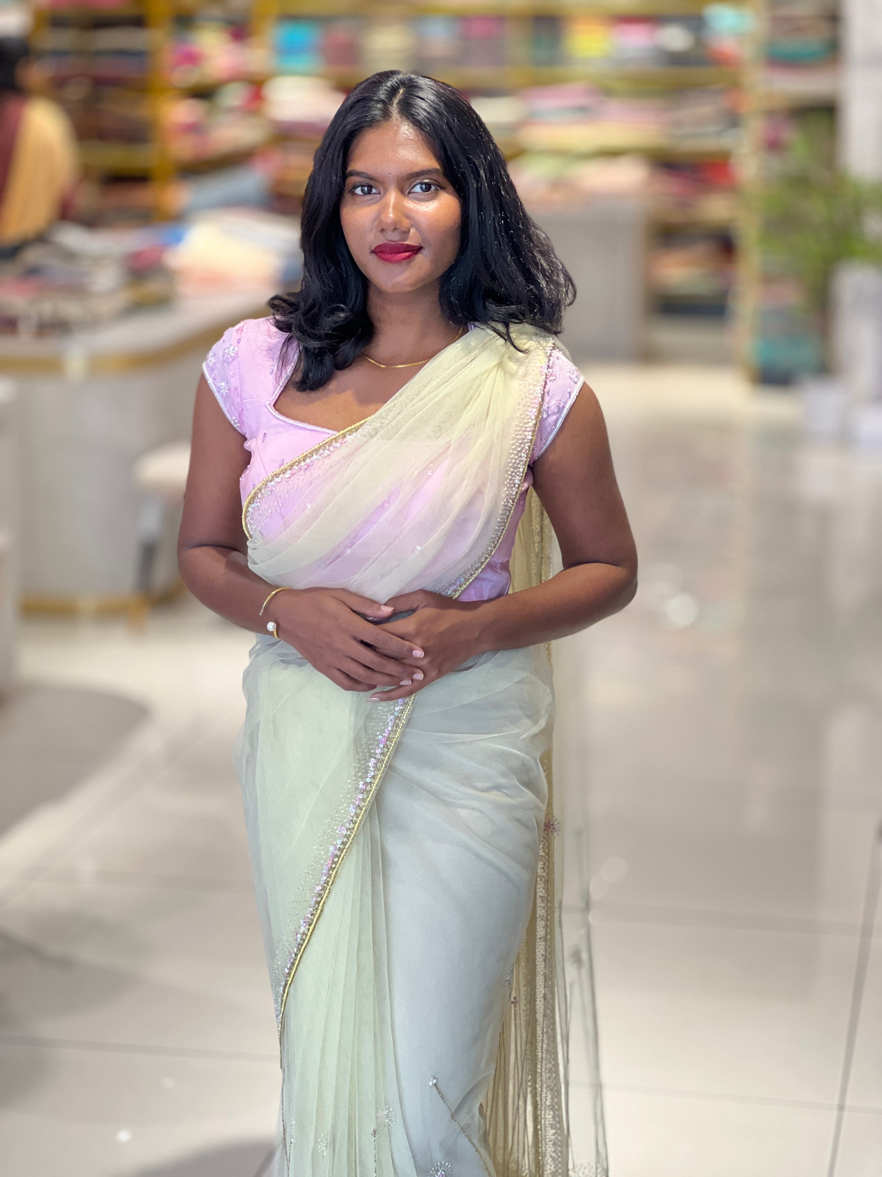 Beads & Sequins Embroidery Detailed Net Saree | AHD1910