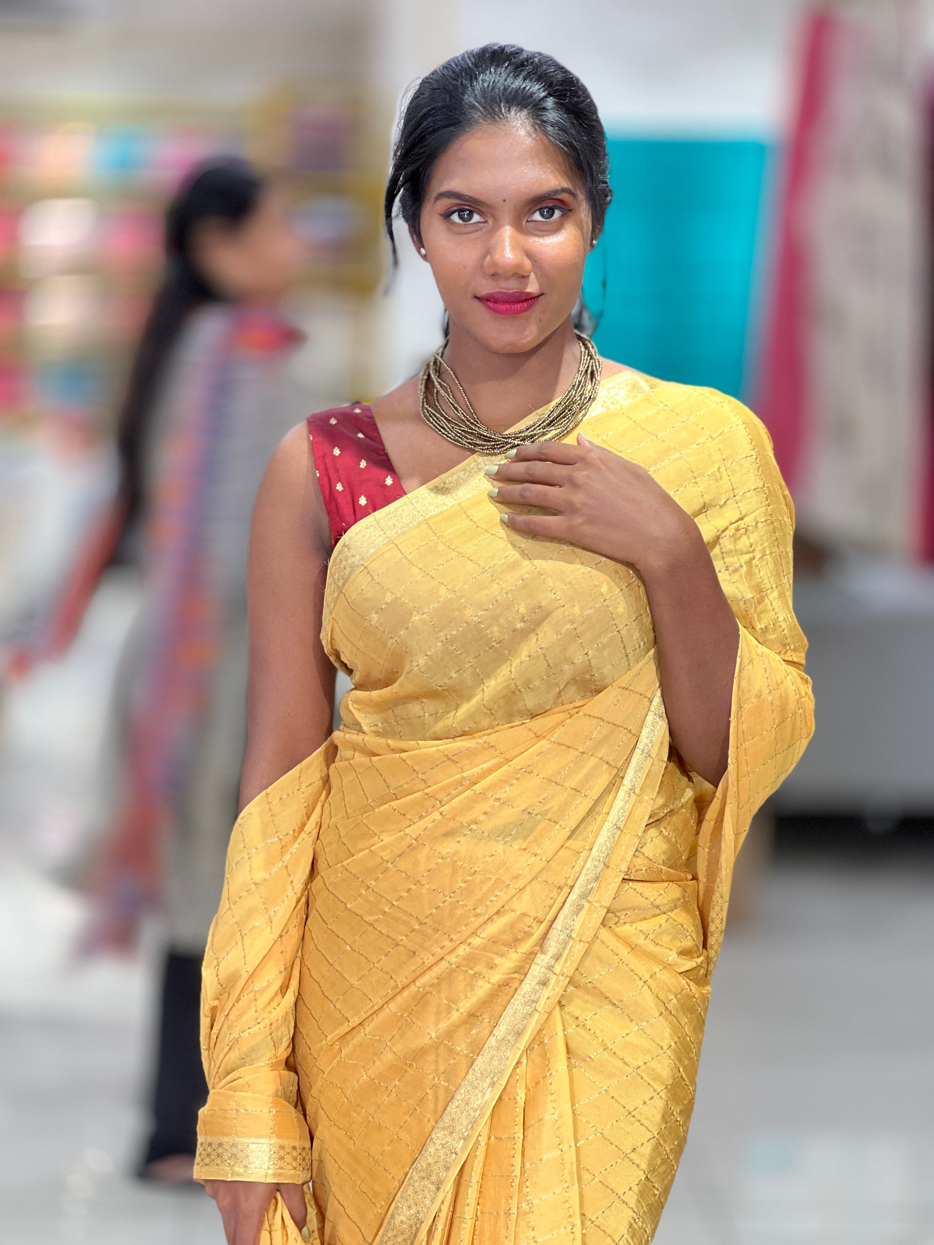 Zari Check Weaving Pattern Crispy Georgette Saree | DVS156