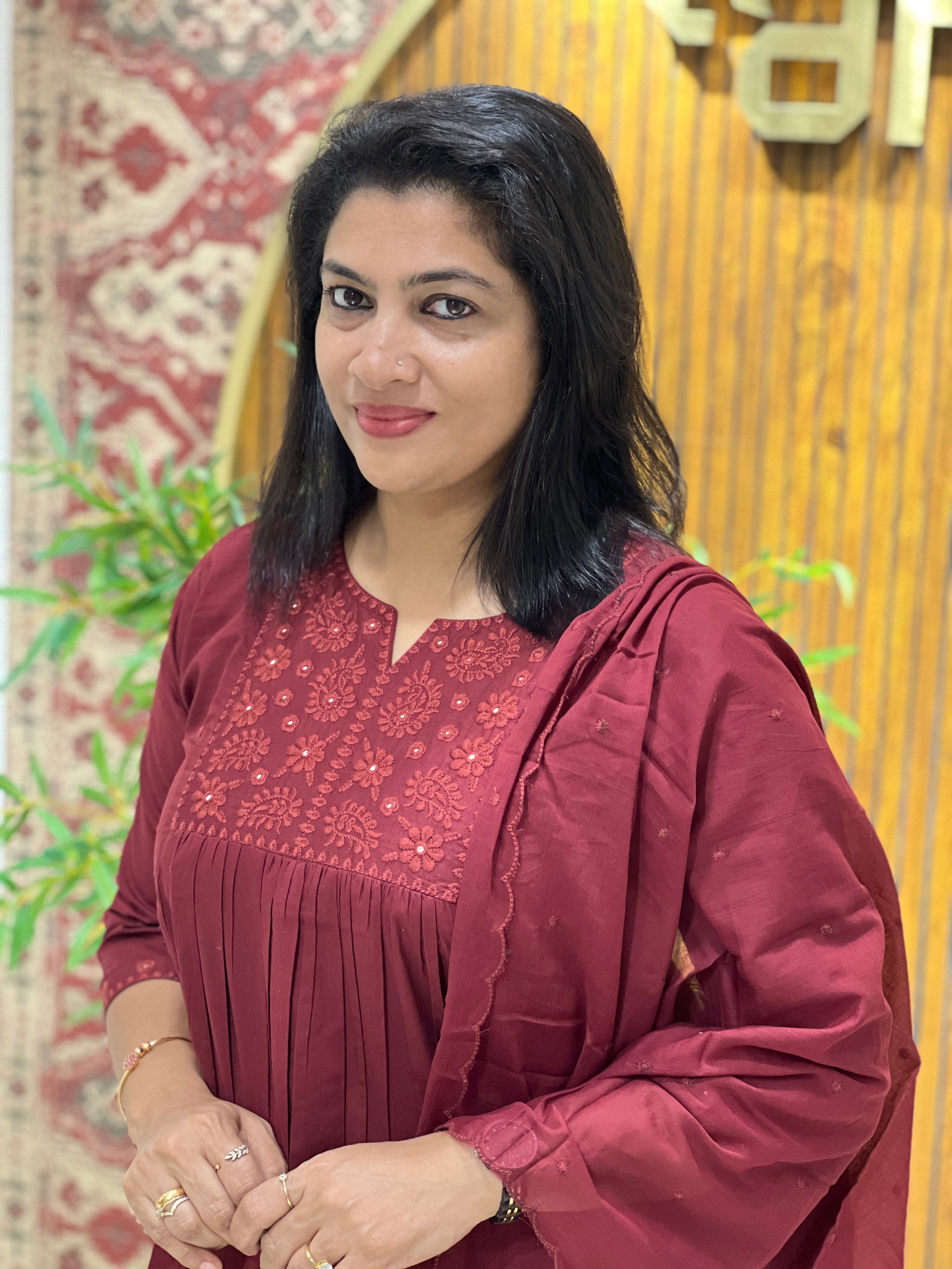 Lucknowi Machine Embroidery Cotton Kurta Set | OMF195