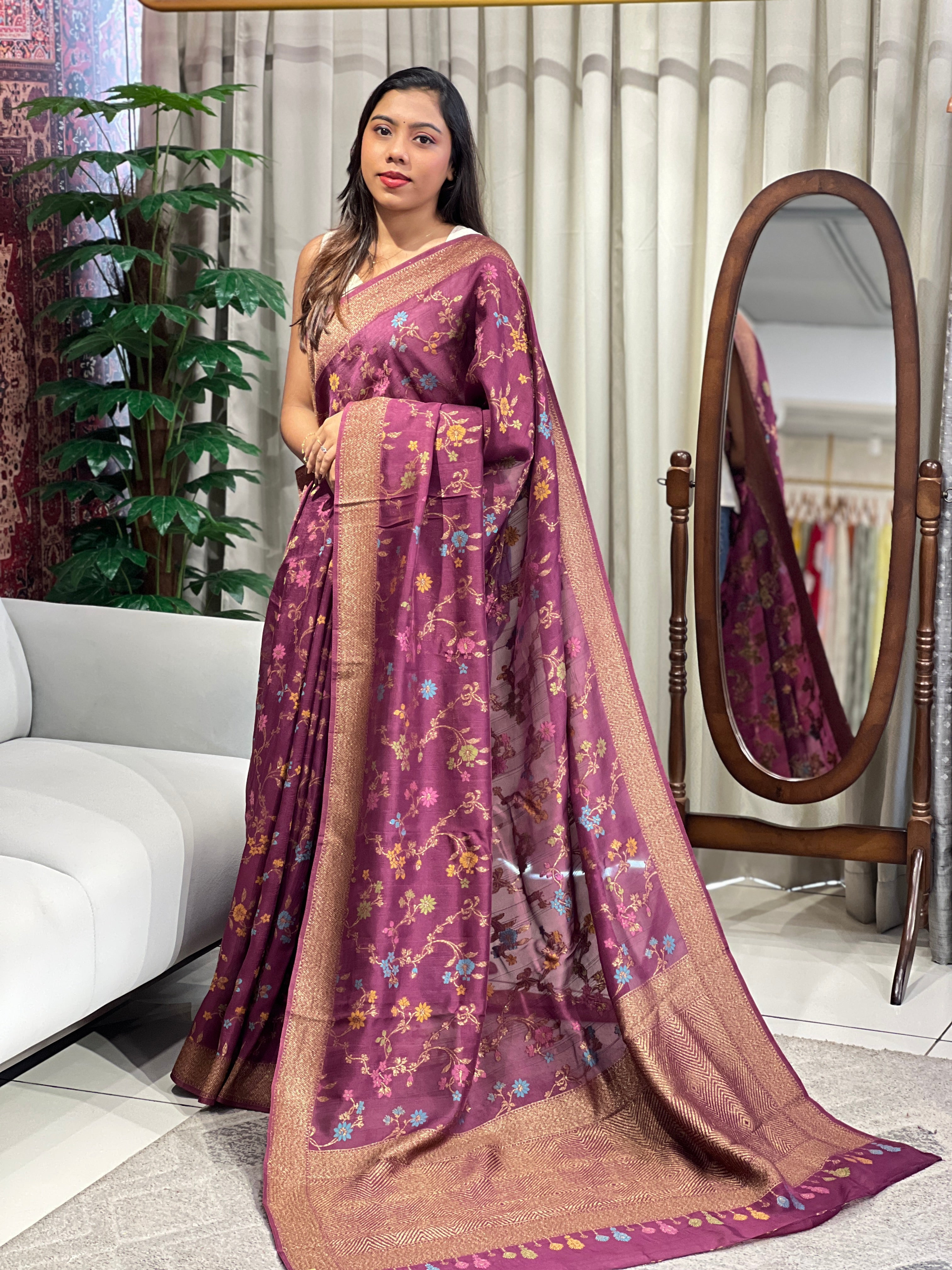 Meenakari Patterned Semi Tussar Saree | YNG1224