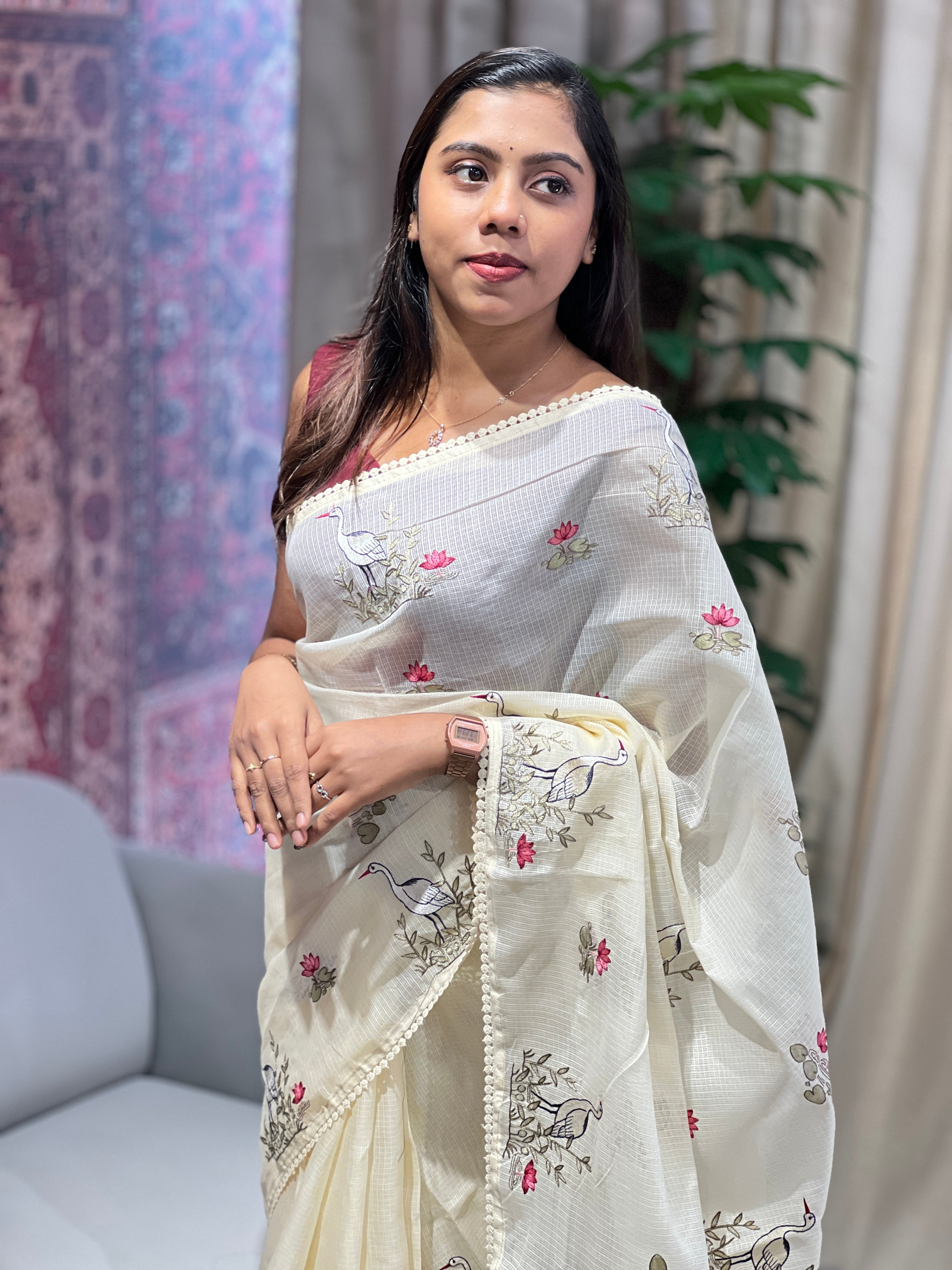 Floral And Bird Embroidery Kota Saree | BLD1902