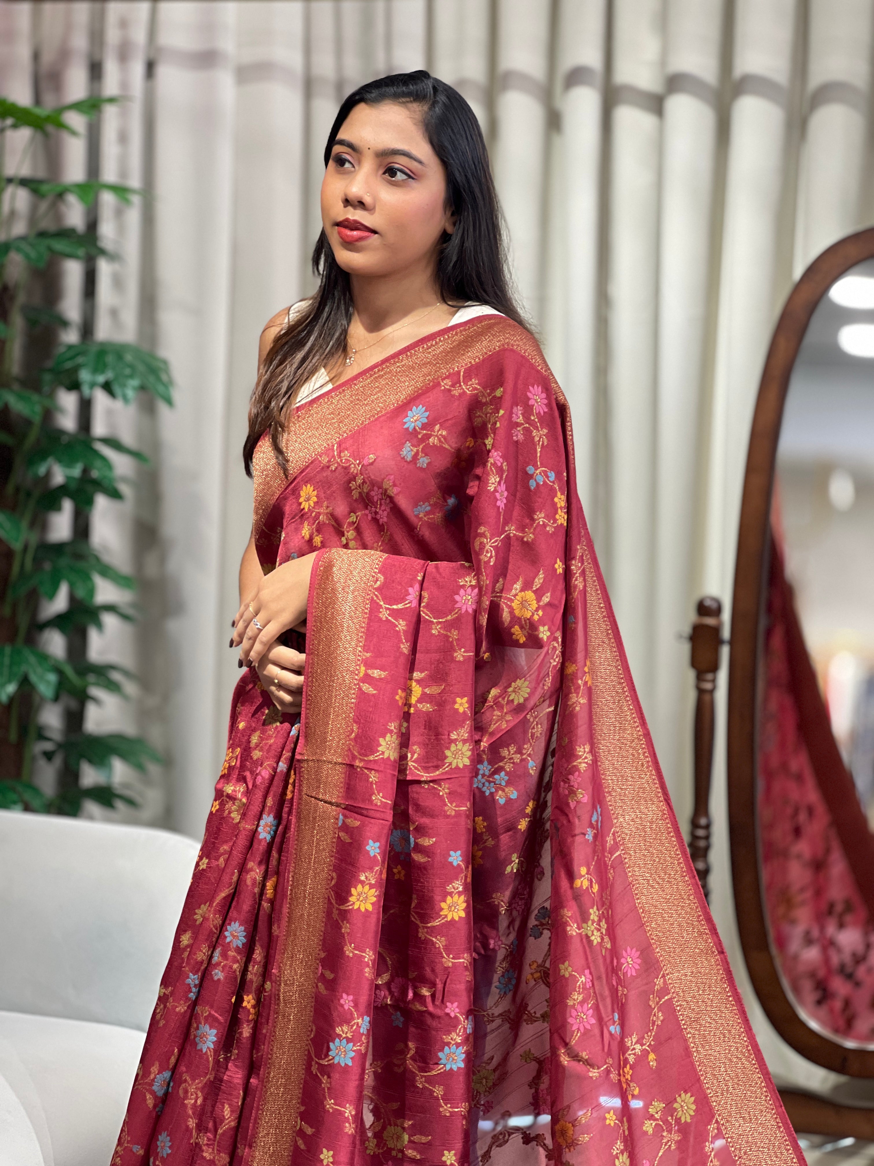 Meenakari Patterned Semi Tussar Saree | YNG1225