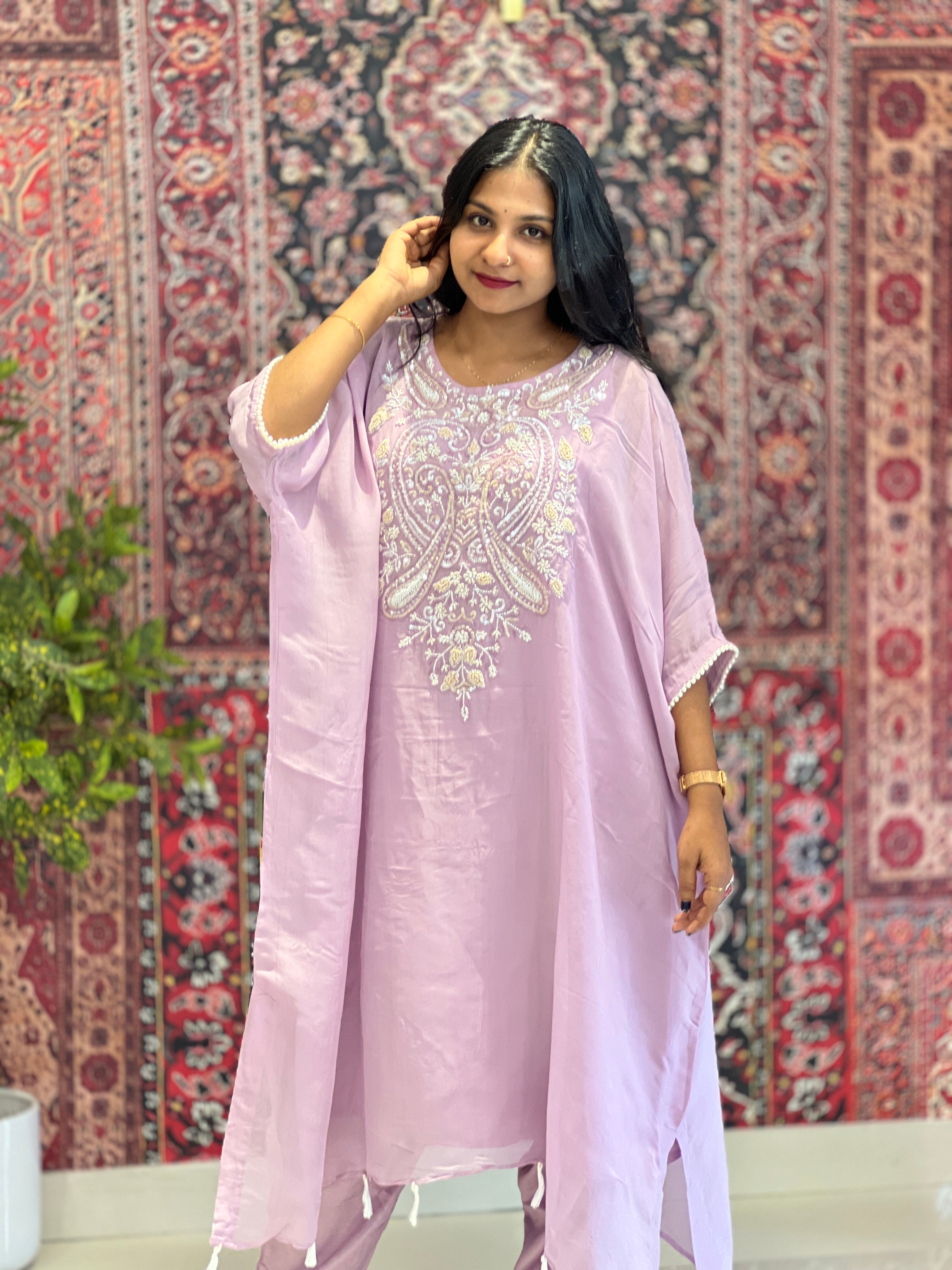 Hand Work Organza Kaftan Set | SAD104
