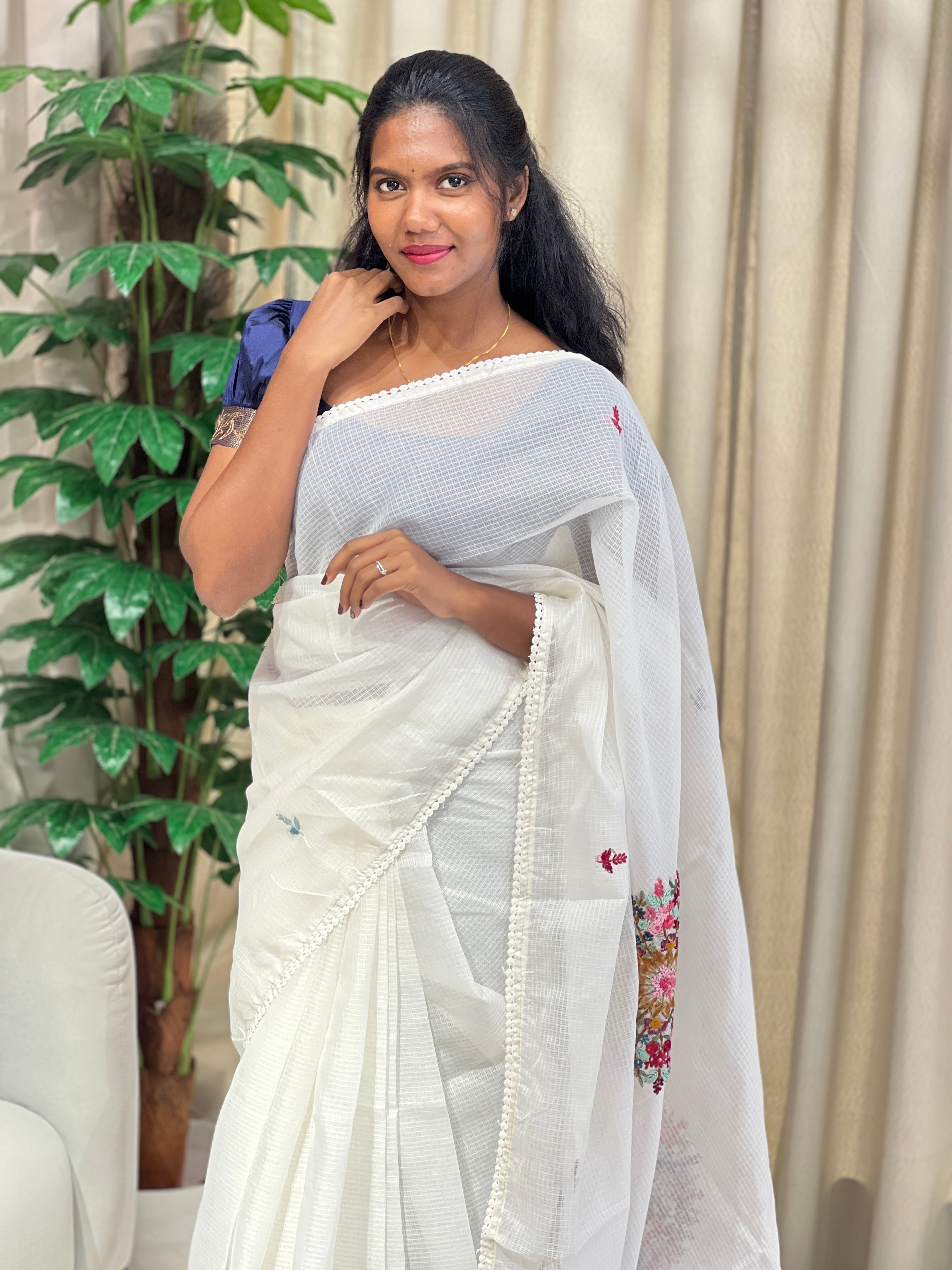 Multicolour Floral Embroidery Detailed Silky Kota Saree | BLD1900