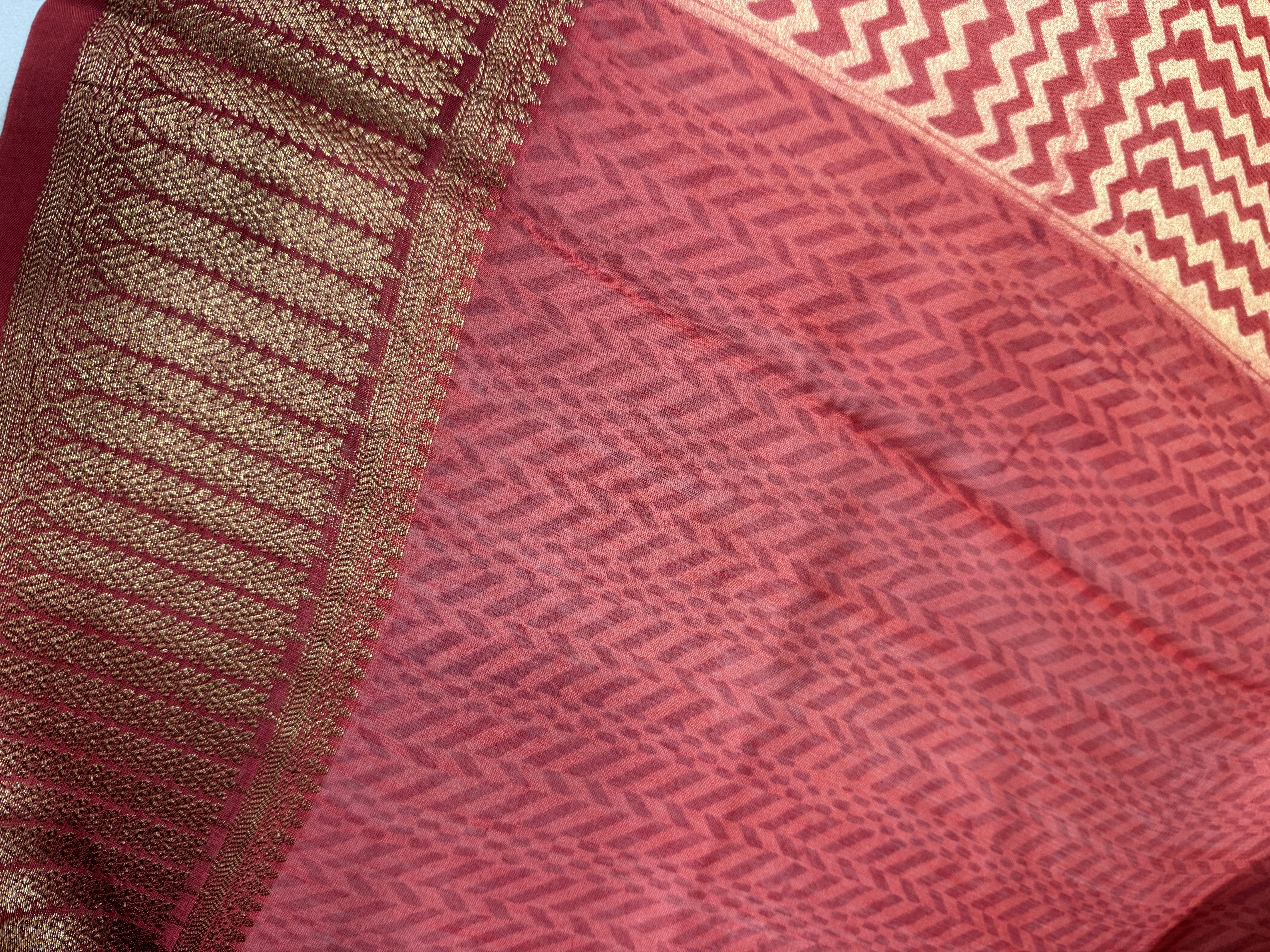 Banarasi Border Detailed Block Printed Chanderi Silk Saree | RGD508