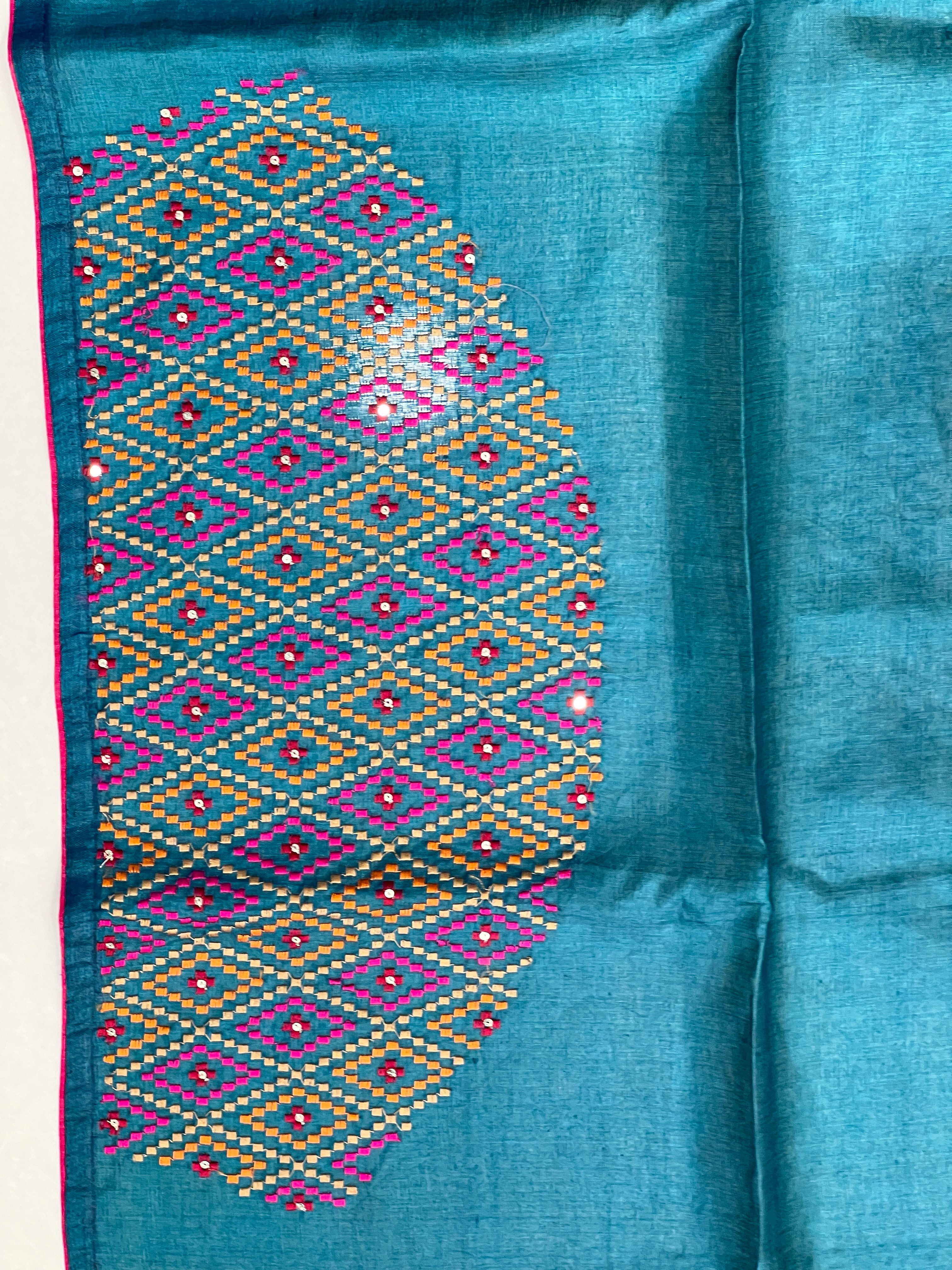 Machine Embroidered Kantha Weaving Pure Tussar Saree | RGD728