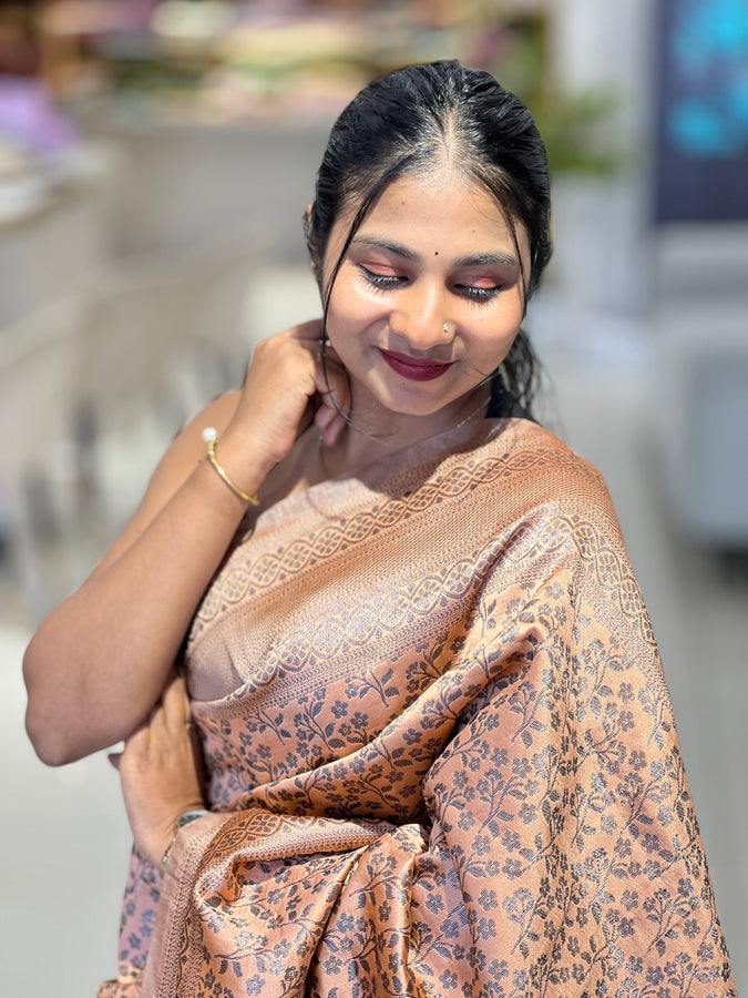 Black Yarns and Silver Zari Weaved Semi Silk Saree | HT148