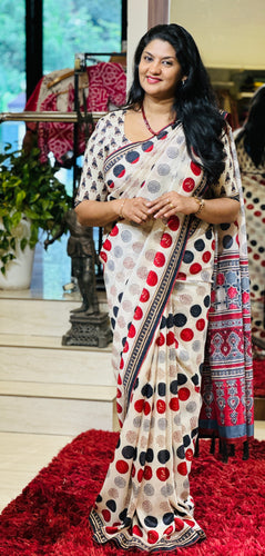 Polka Dots Digital Printed Crepe Silk Saree | SSN195