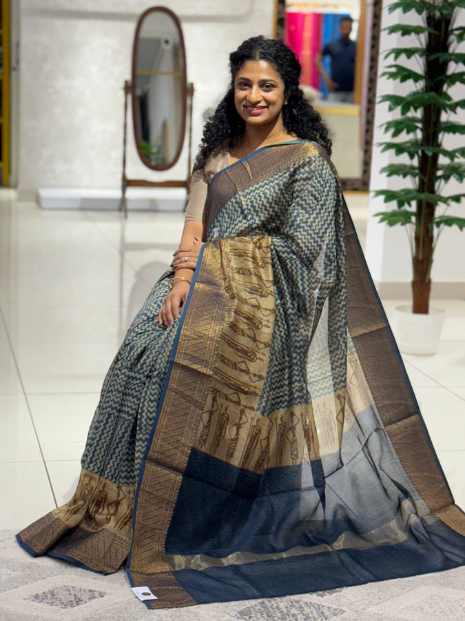 Block Printed Chanderi Silk Saree | RGD507