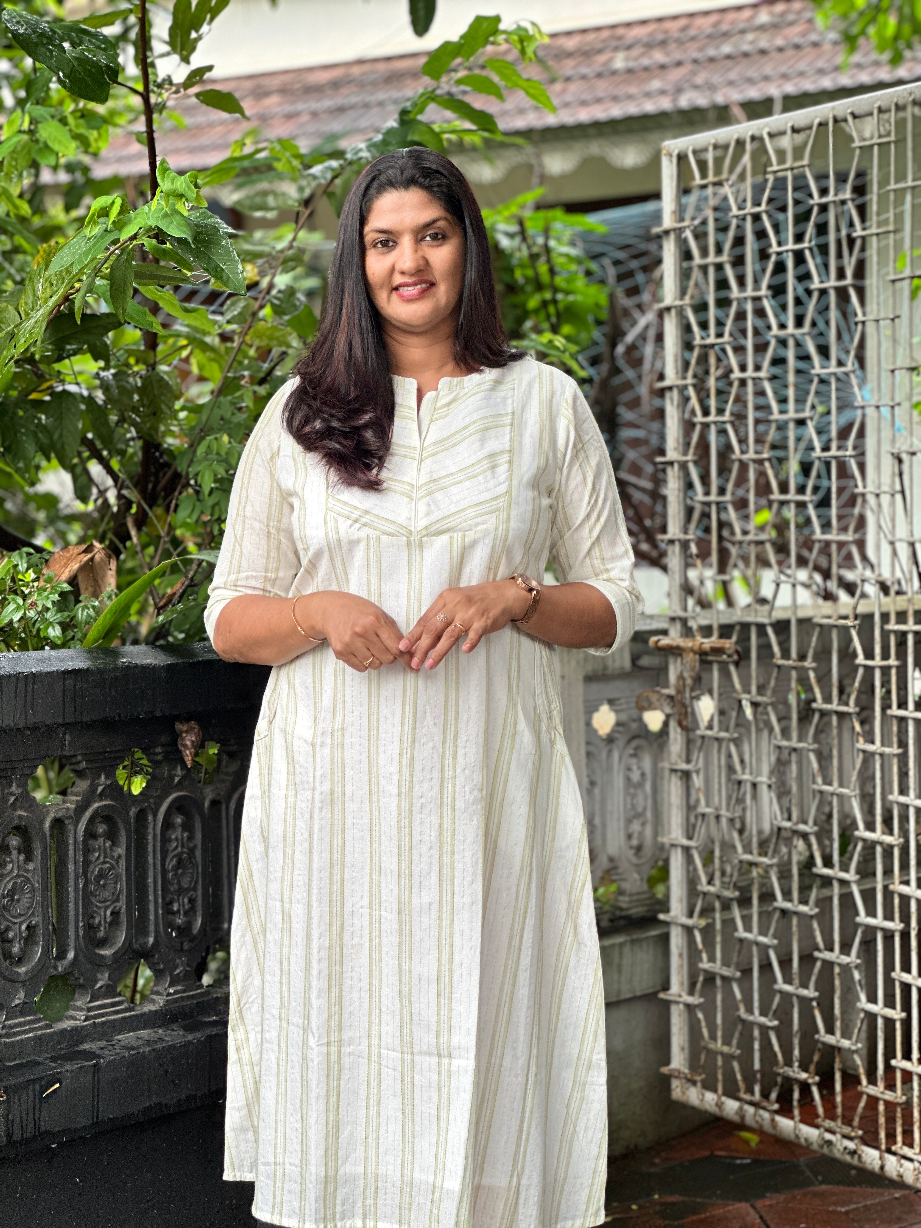 Stripe Weaving Pattern Cotton Kurta | GHB109