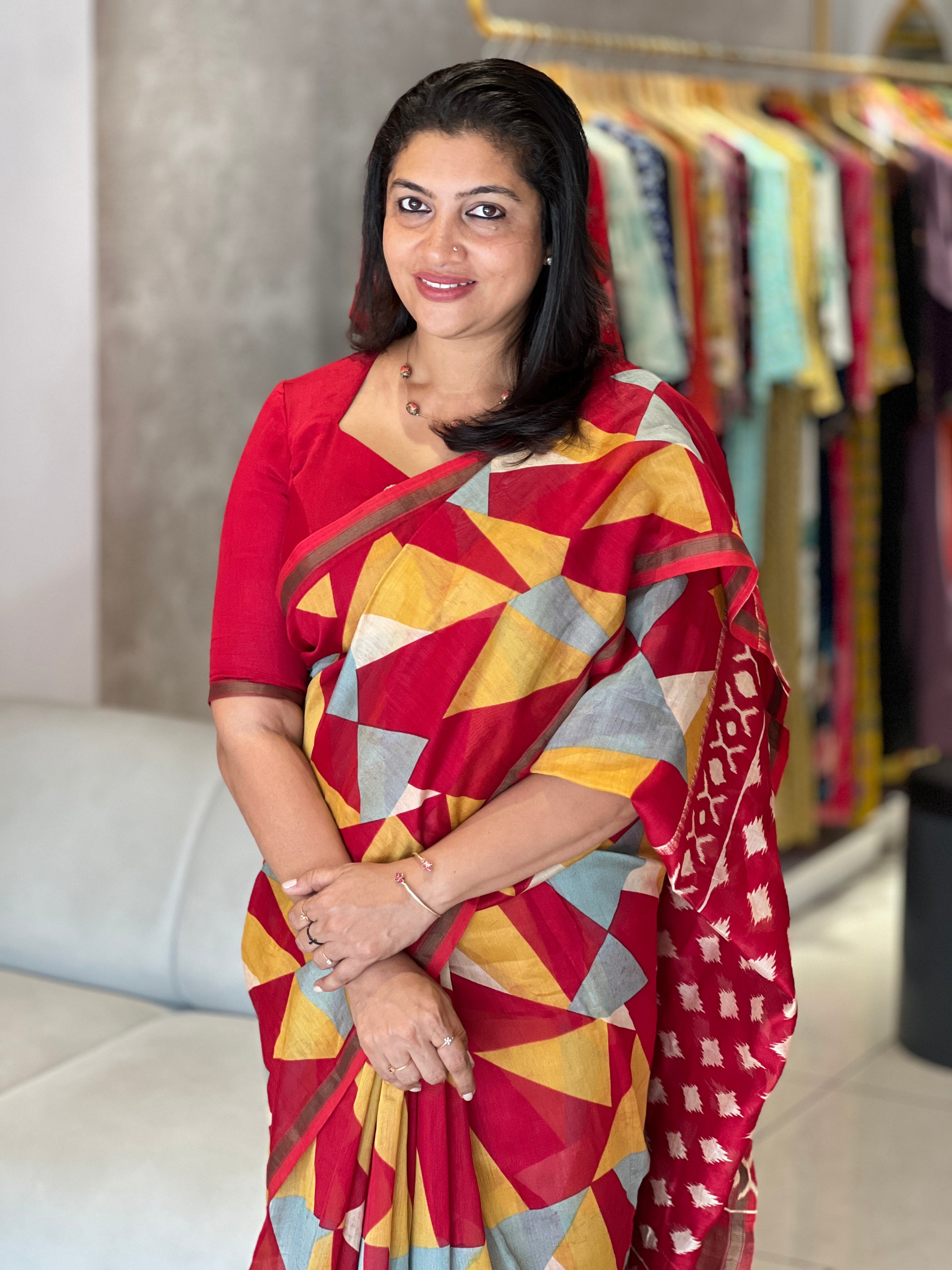 Origami Print Patterned Chanderi Saree | SBS1348