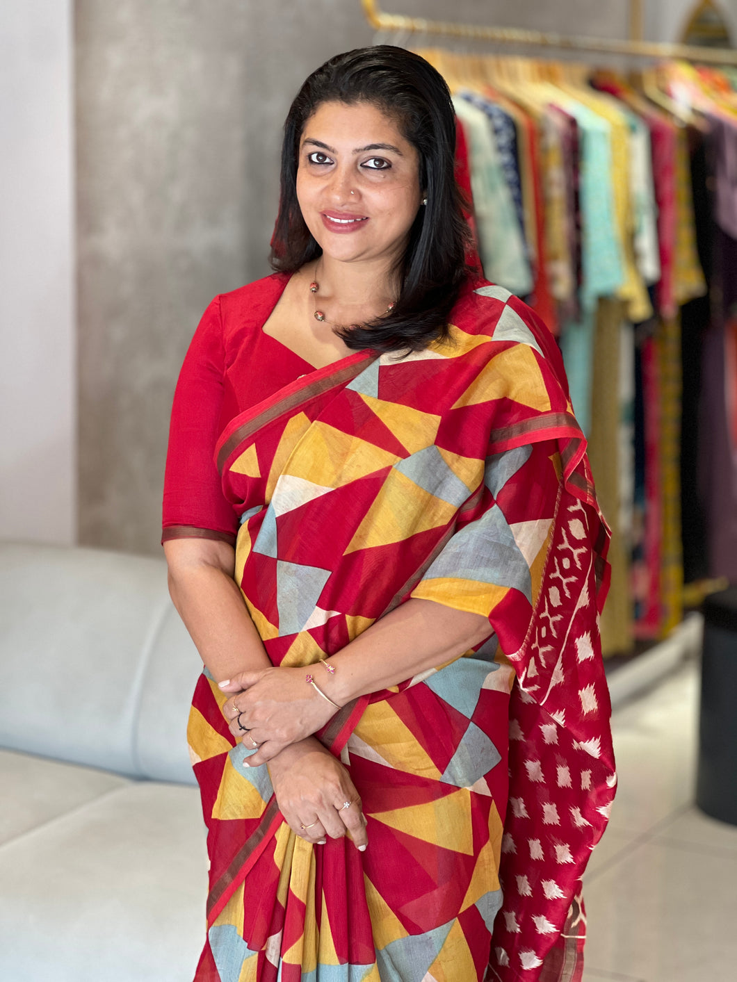 Origami Print Patterned Chanderi Saree | SBS1348