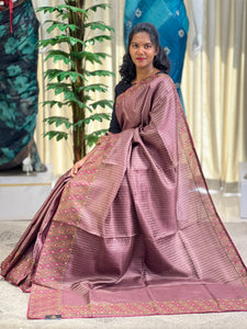 Machine Embroidered Kantha Weaving Pure Tussar Saree | RGD727