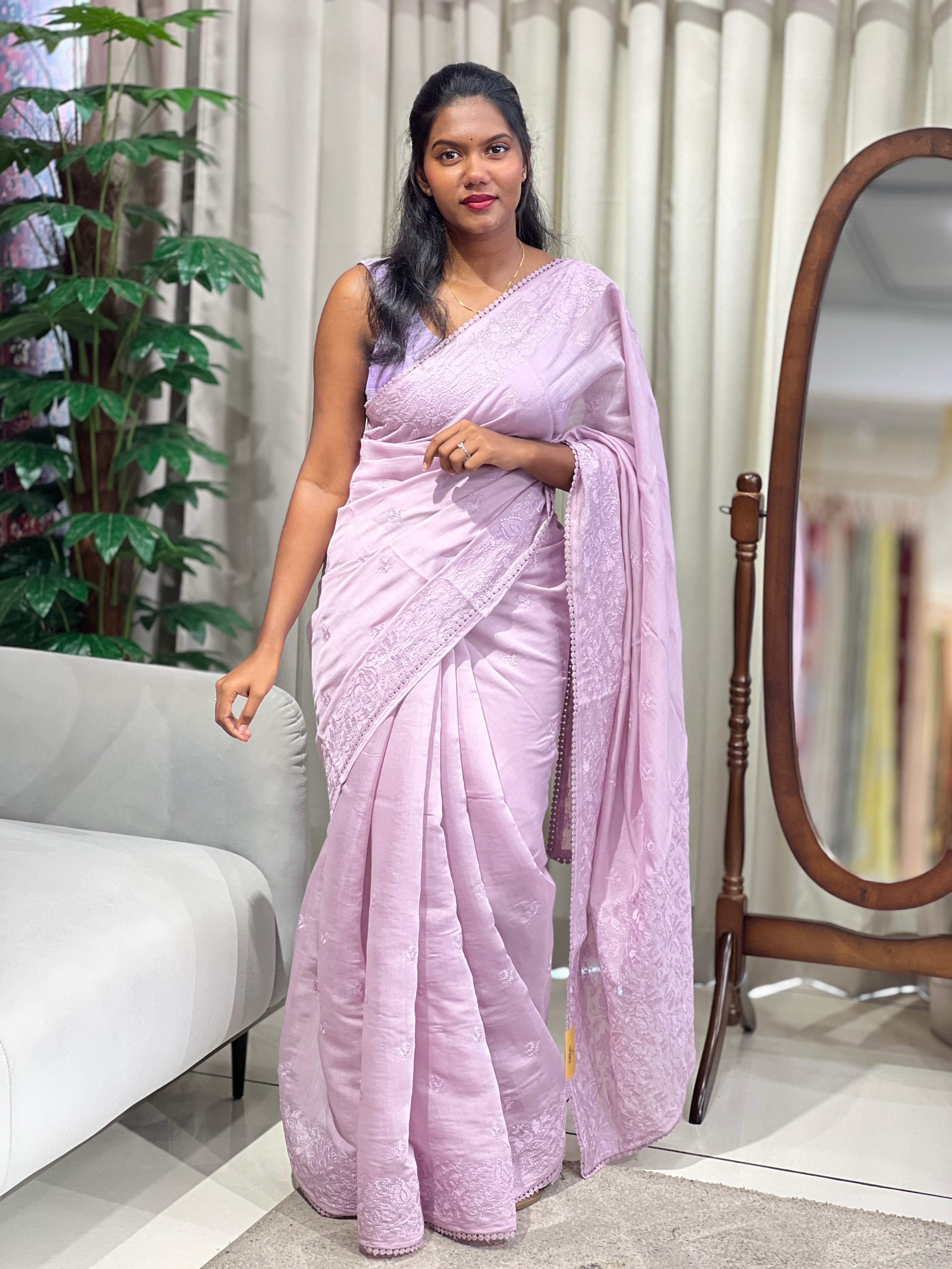 Lucknowi Inspired Embroidered Viscose Organza Saree | BLD2147