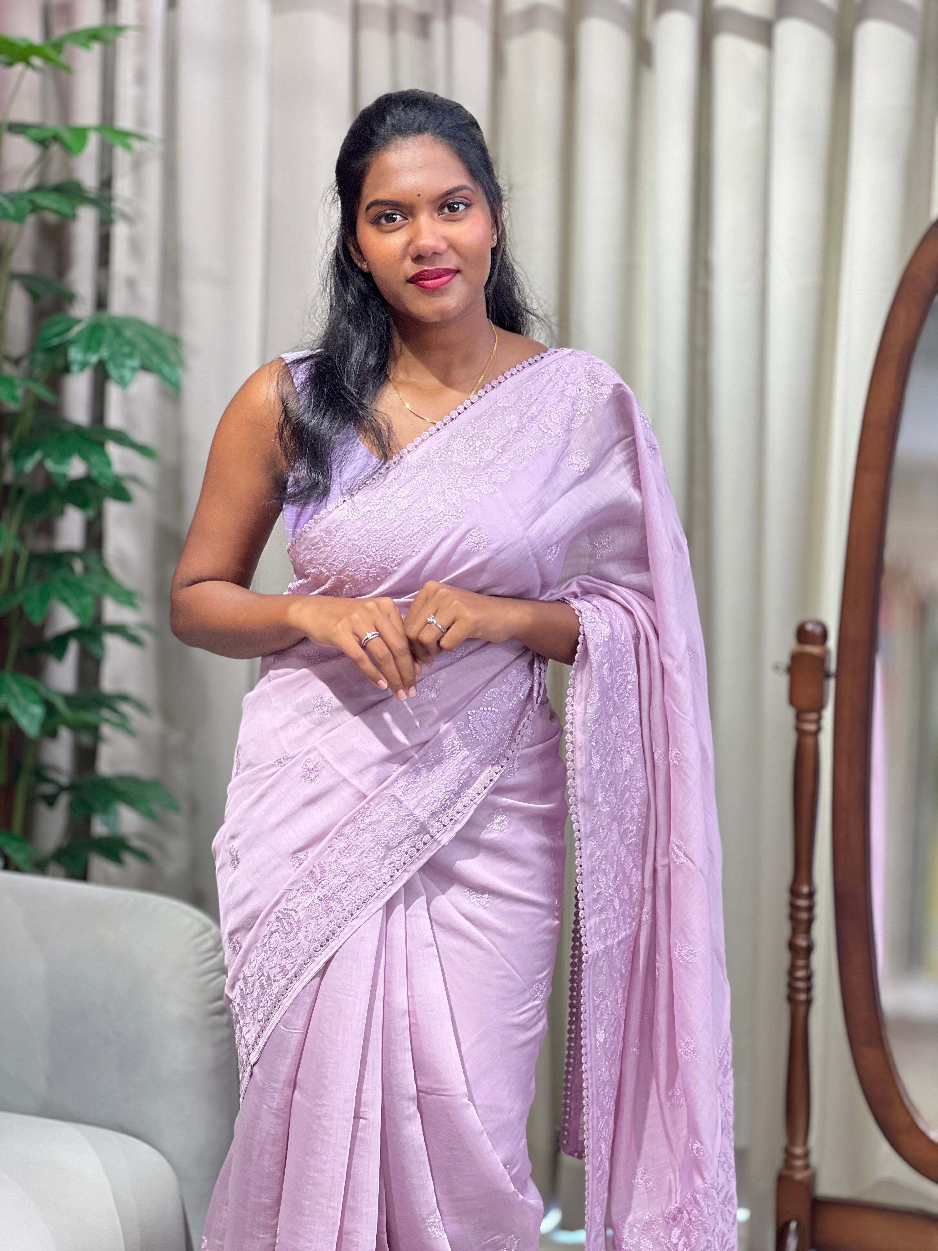 Lucknowi Inspired Embroidered Viscose Organza Saree | BLD2147
