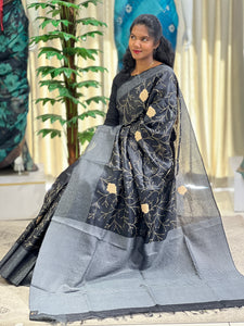 Thread Embroidery Pure Tussar Saree  | RGD713
