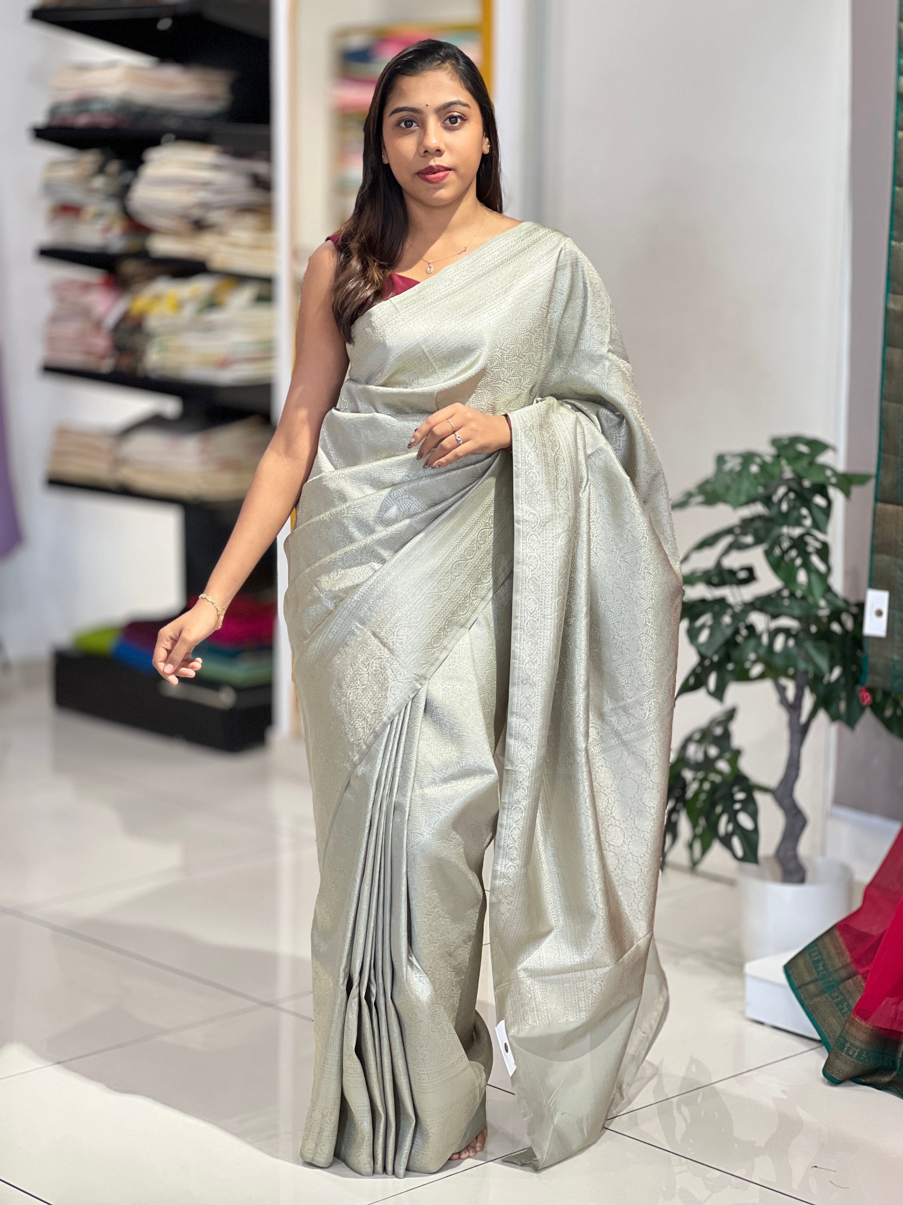 Silver Zari Woven Banarasi Saree | YNG1048
