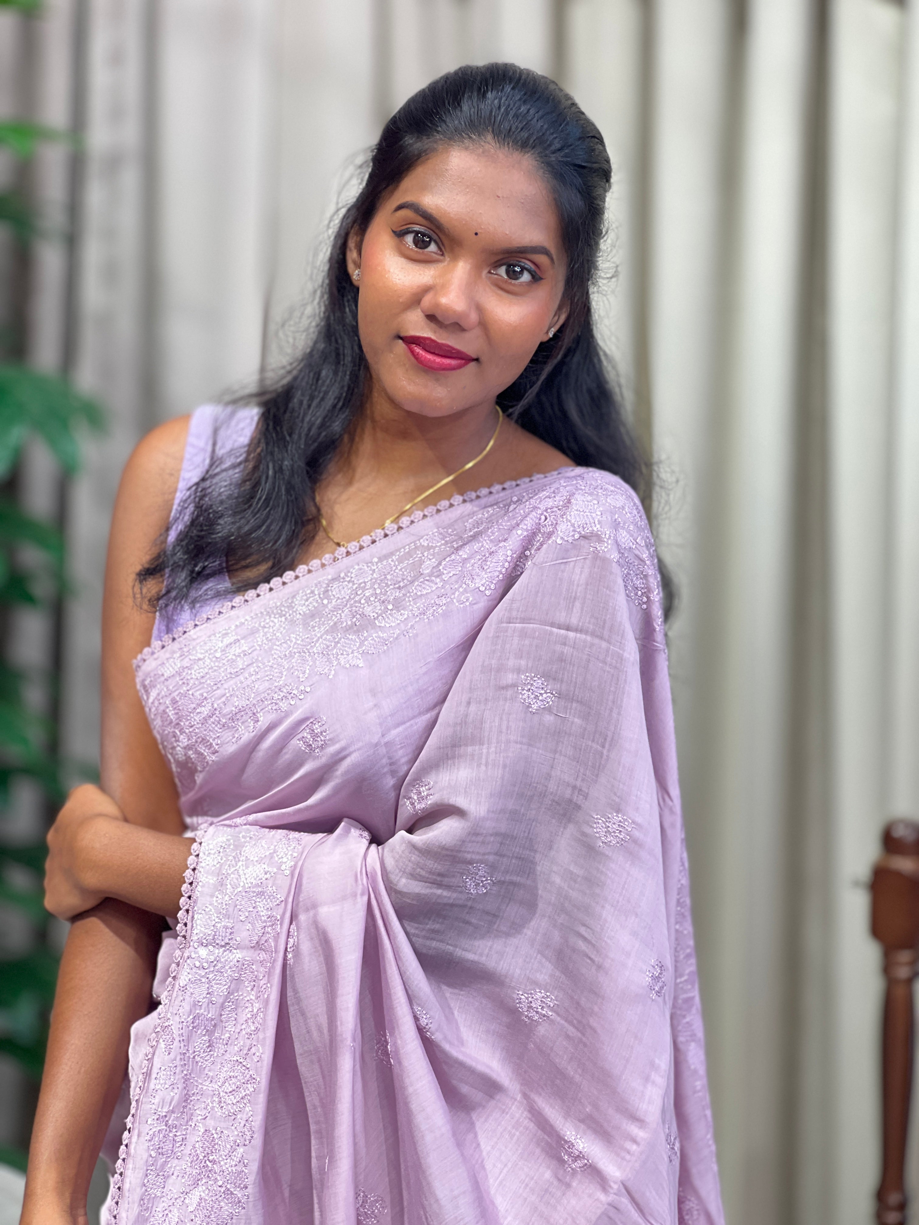 Lucknowi Inspired Embroidered Viscose Organza Saree | BLD2147