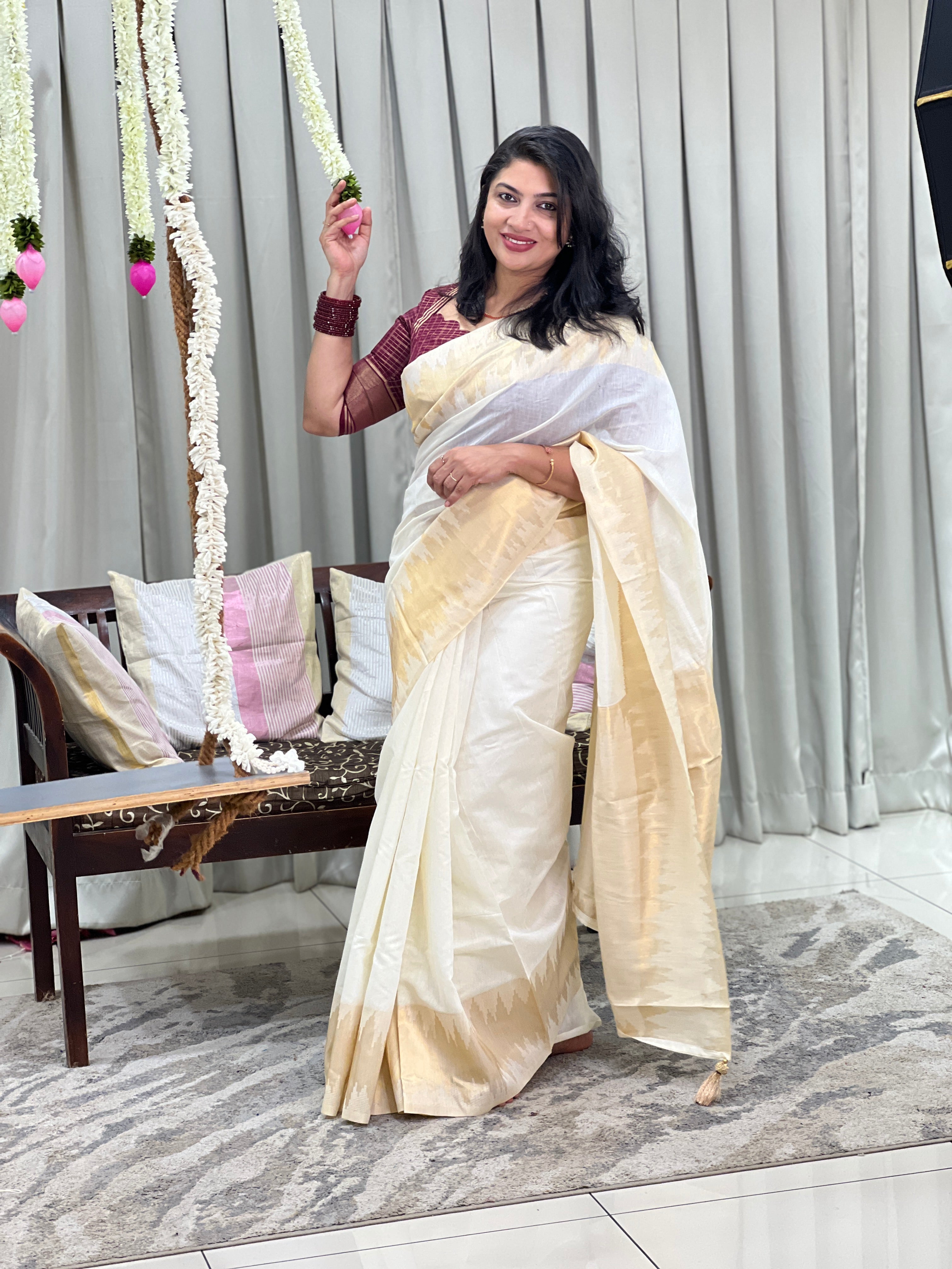 Temple Border Pattern Chanderi Finish Saree | HT499