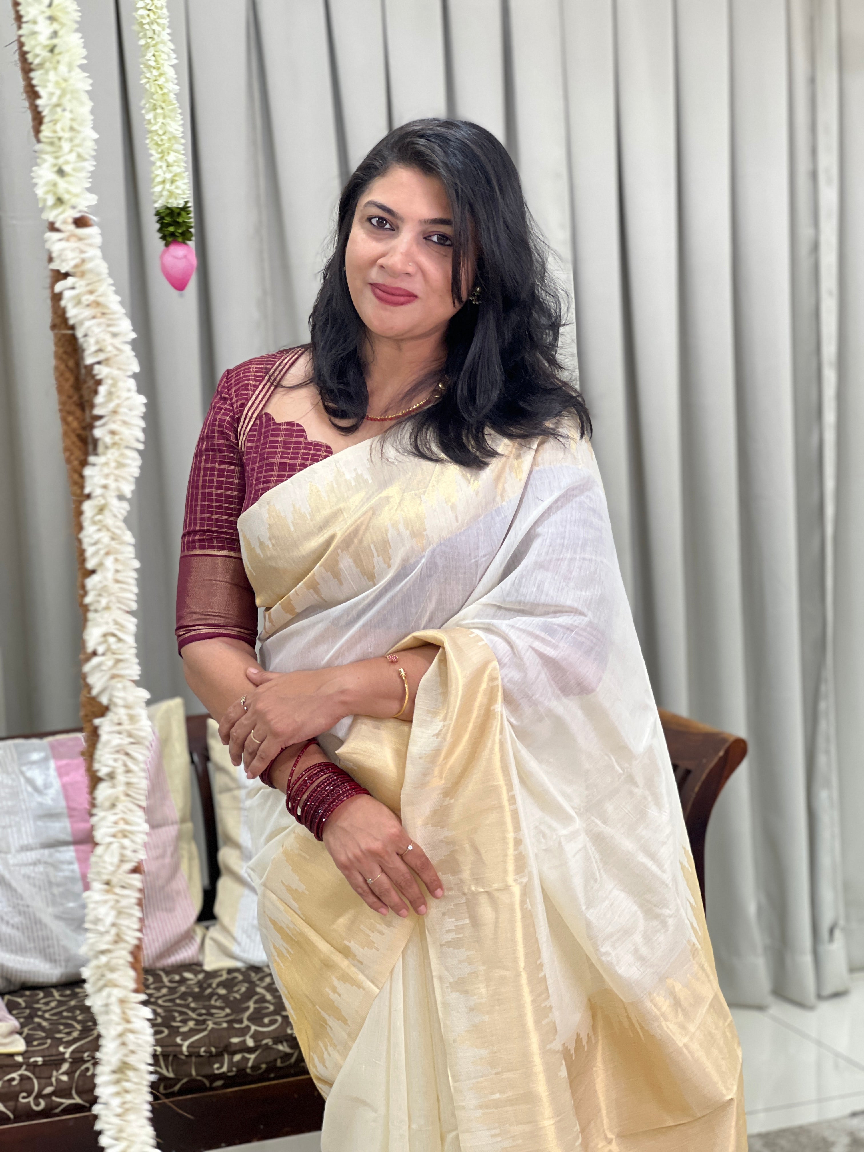 Temple Border Pattern Chanderi Finish Saree | HT499