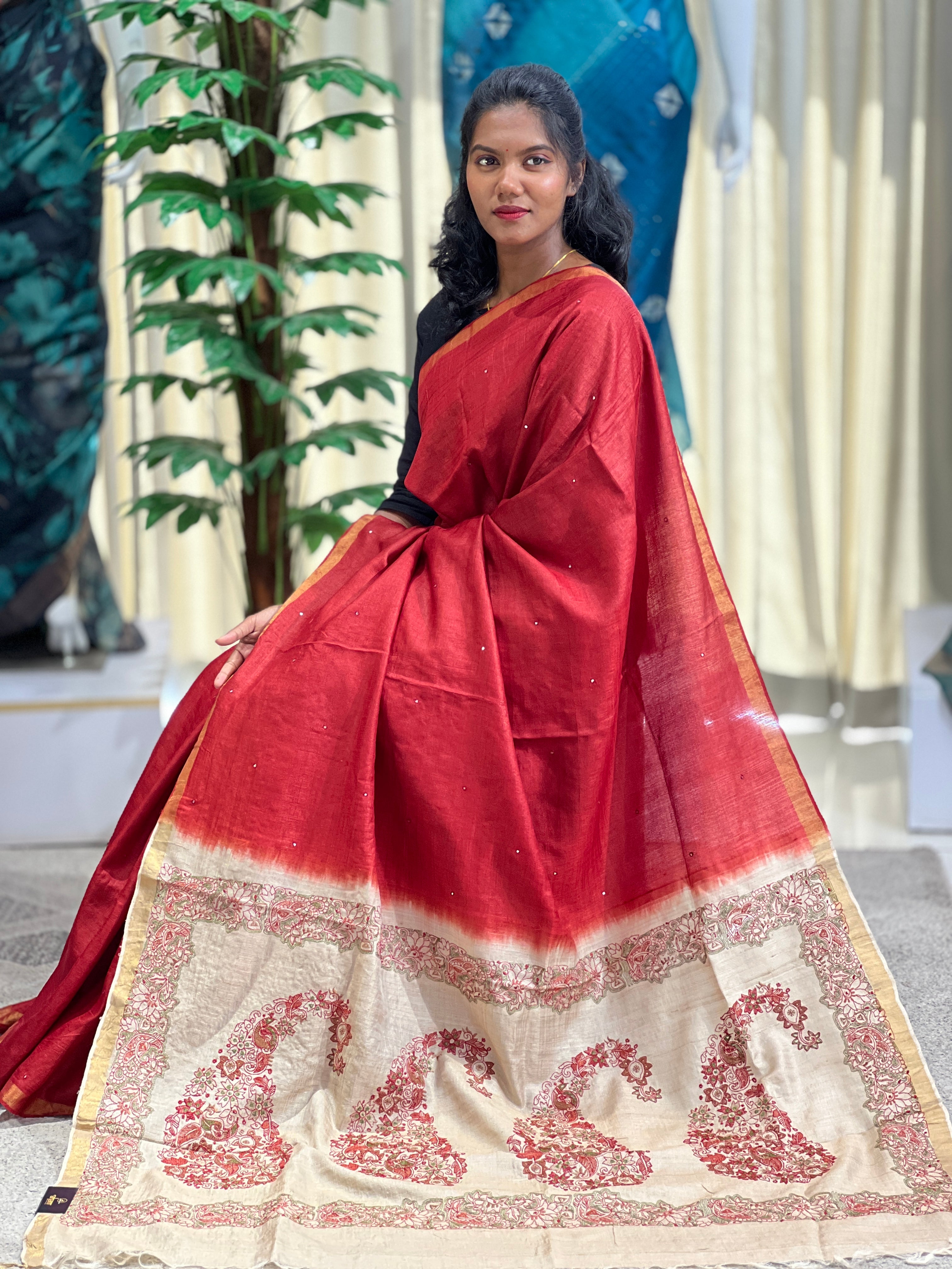 Machine Embroidery Pure Tussar Saree | RGD702