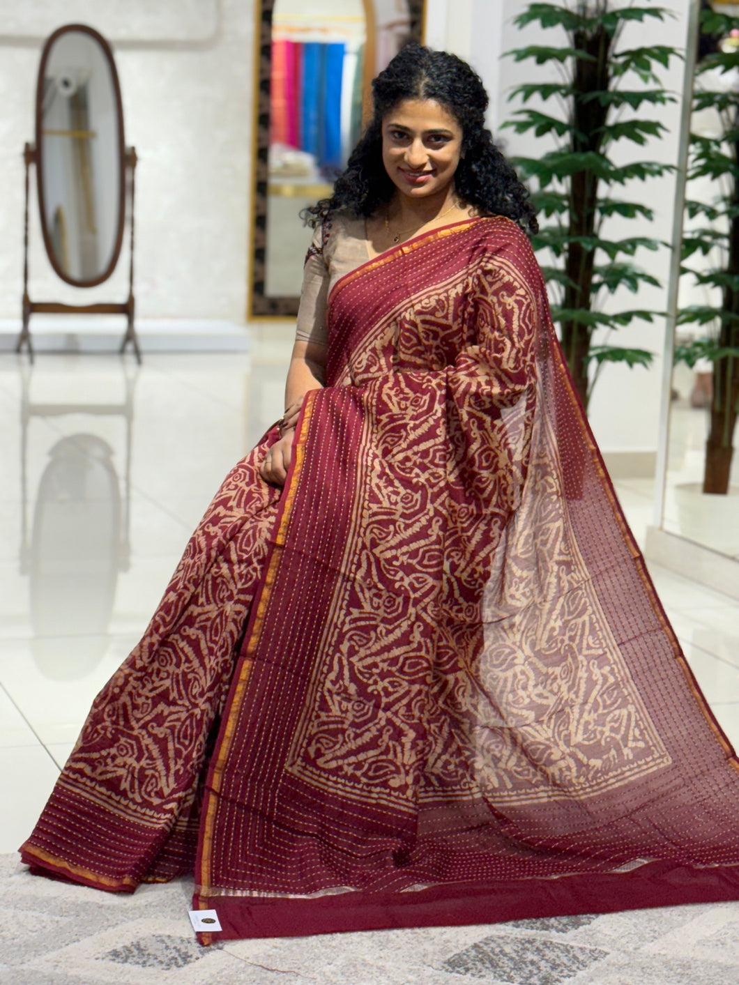 Chanderi Silk Saree With Batik Print Detailing | RGD432