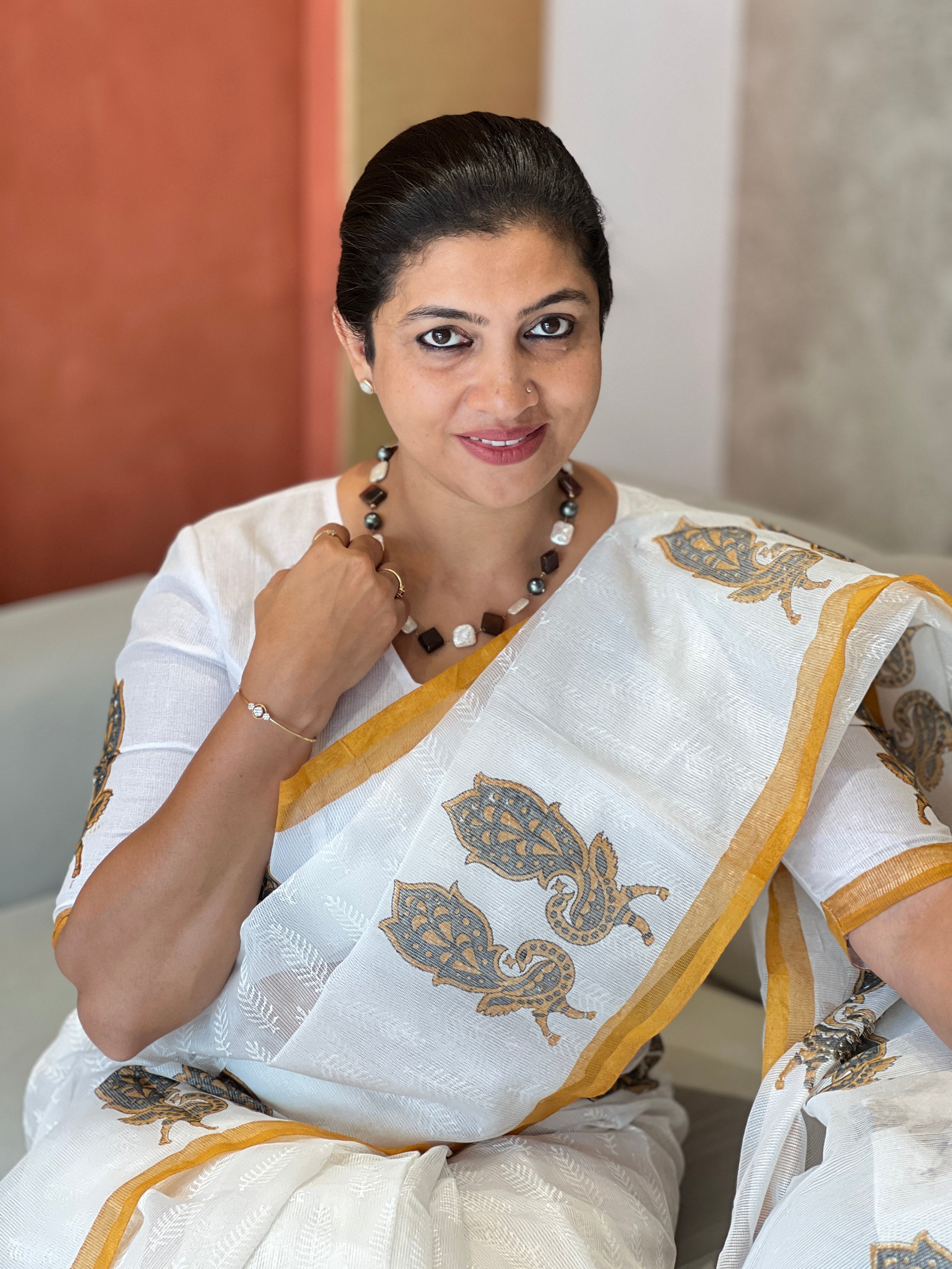 Hand Block Printed Supernet Kota Saree | JSC106