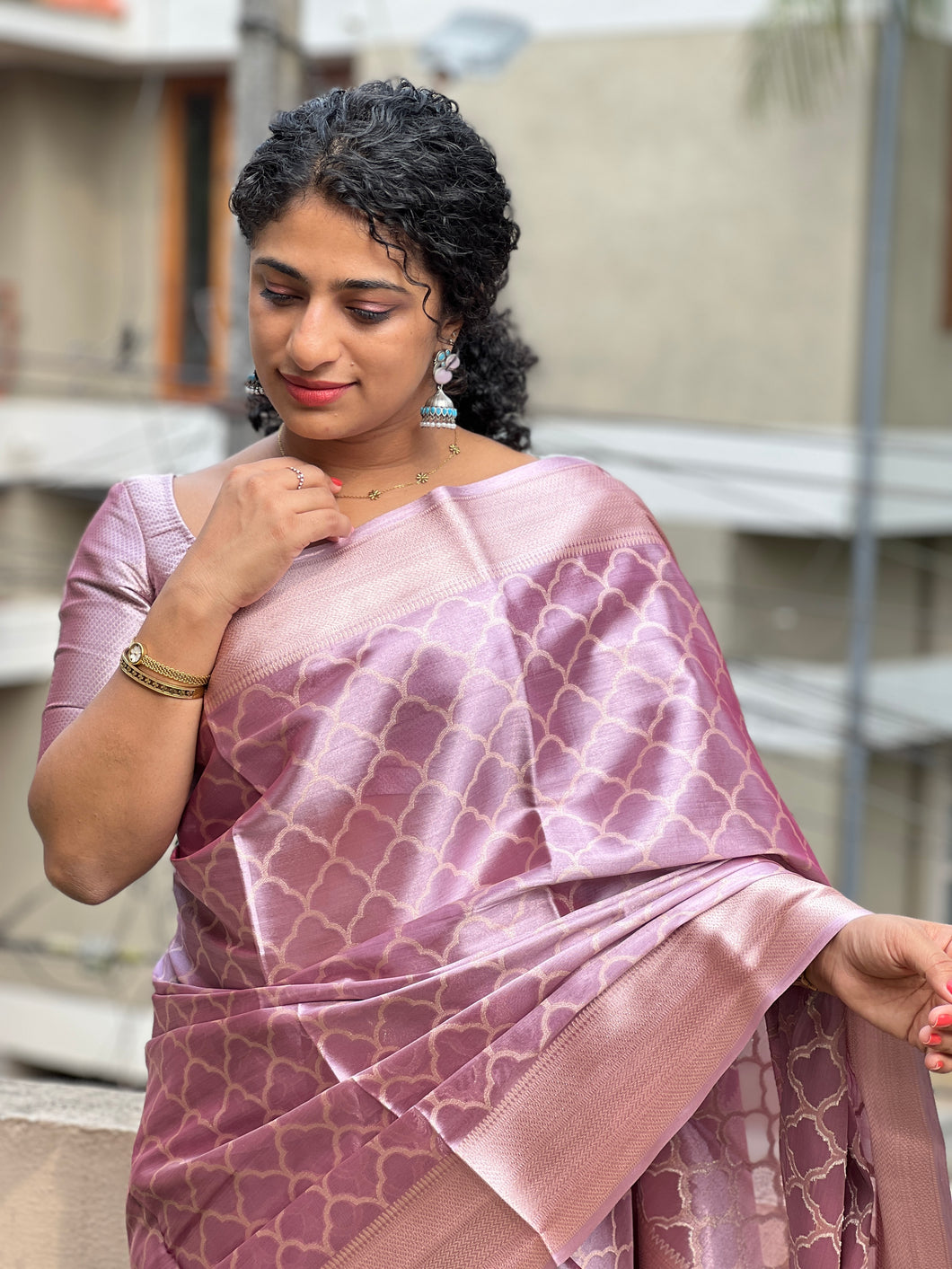 Banarasi Patterned Pink Tissue Saree | NN153